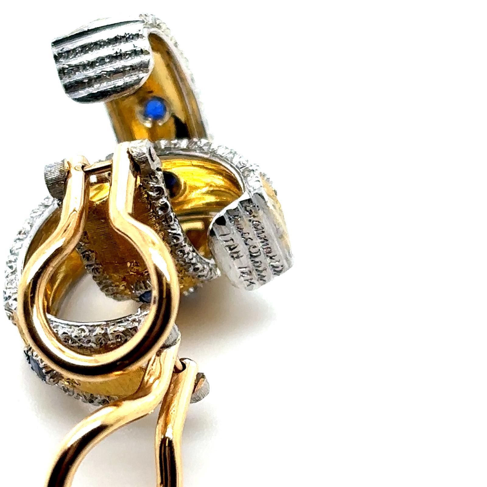 Pendientes de aro vintage Buccellati de zafiro y oro blanco amarillo de 18 quilates en venta 4
