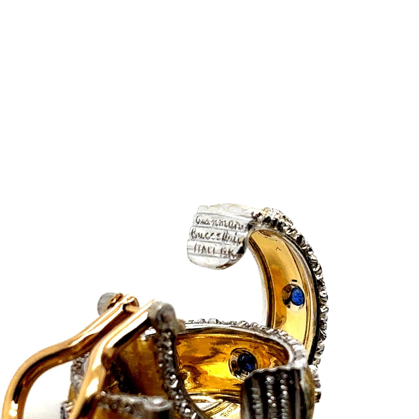 Pendientes de aro vintage Buccellati de zafiro y oro blanco amarillo de 18 quilates en venta 5