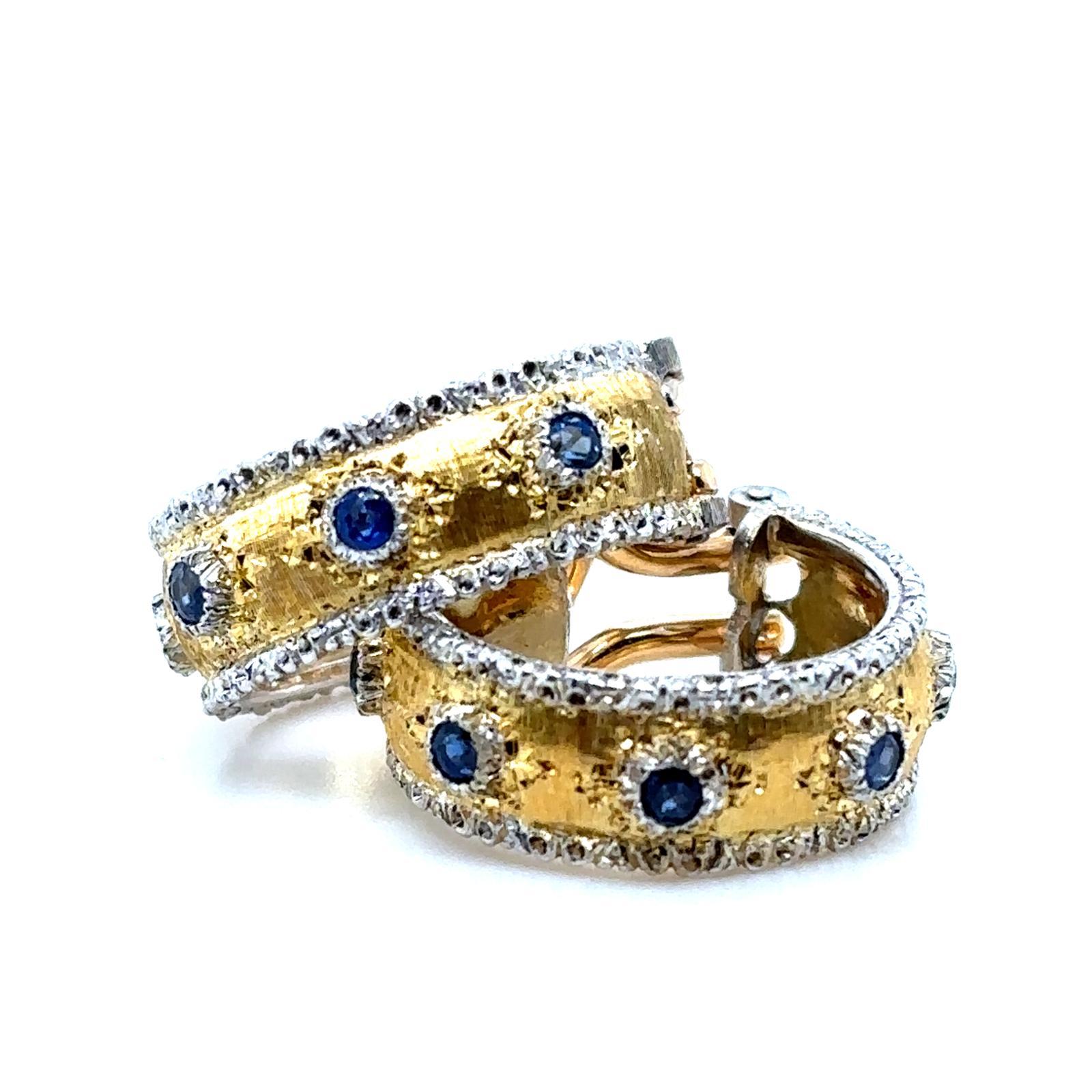 Pendientes de aro vintage Buccellati de zafiro y oro blanco amarillo de 18 quilates en venta 6