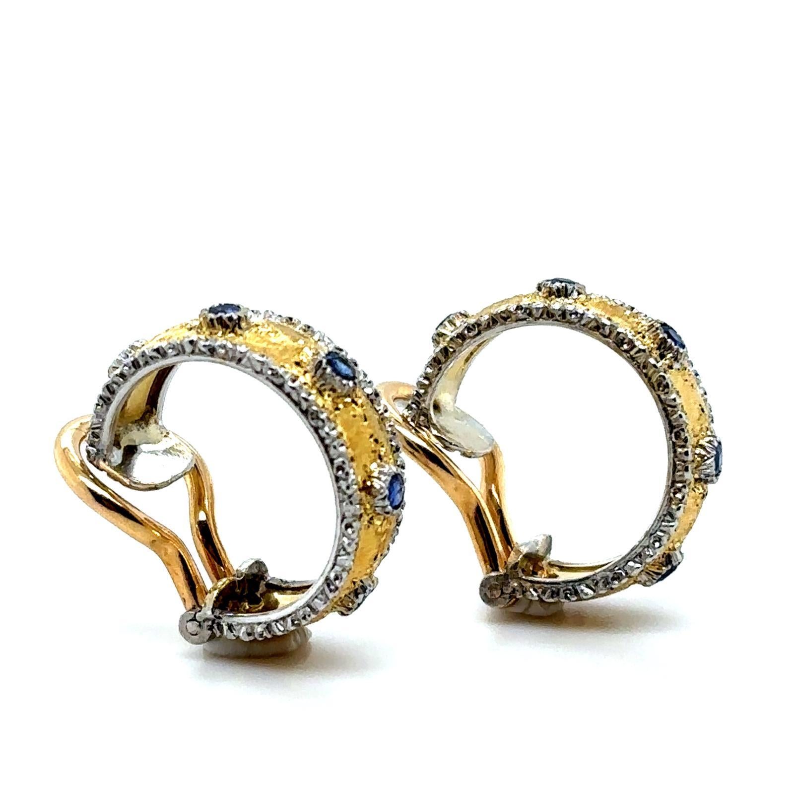 Pendientes de aro vintage Buccellati de zafiro y oro blanco amarillo de 18 quilates Retro en venta