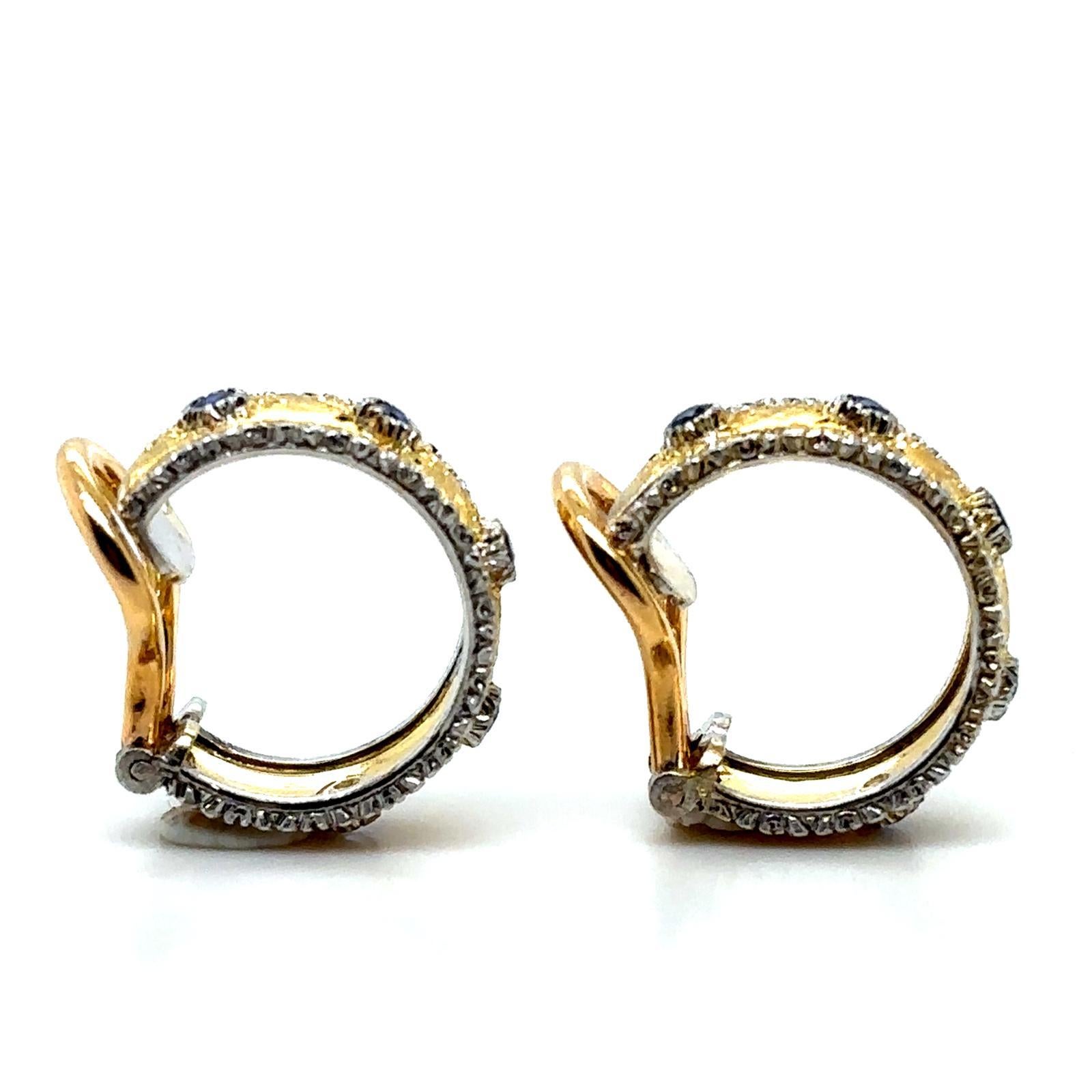 Pendientes de aro vintage Buccellati de zafiro y oro blanco amarillo de 18 quilates en Bueno estado para la venta en London, GB