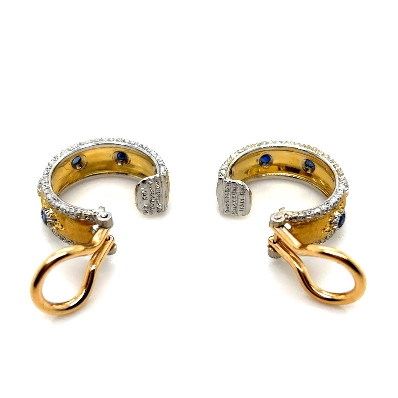 Pendientes de aro vintage Buccellati de zafiro y oro blanco amarillo de 18 quilates en venta 1