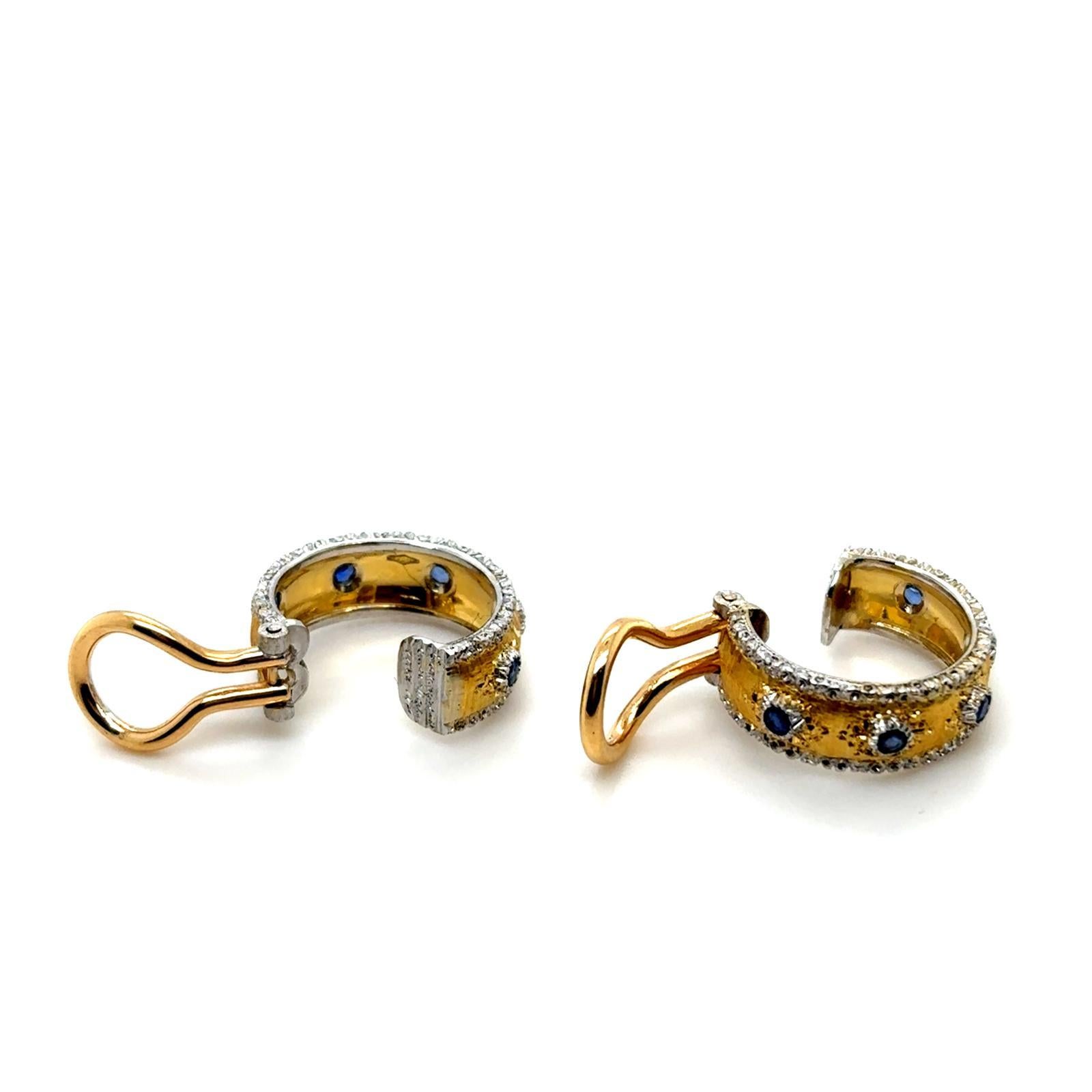 Pendientes de aro vintage Buccellati de zafiro y oro blanco amarillo de 18 quilates en venta 2