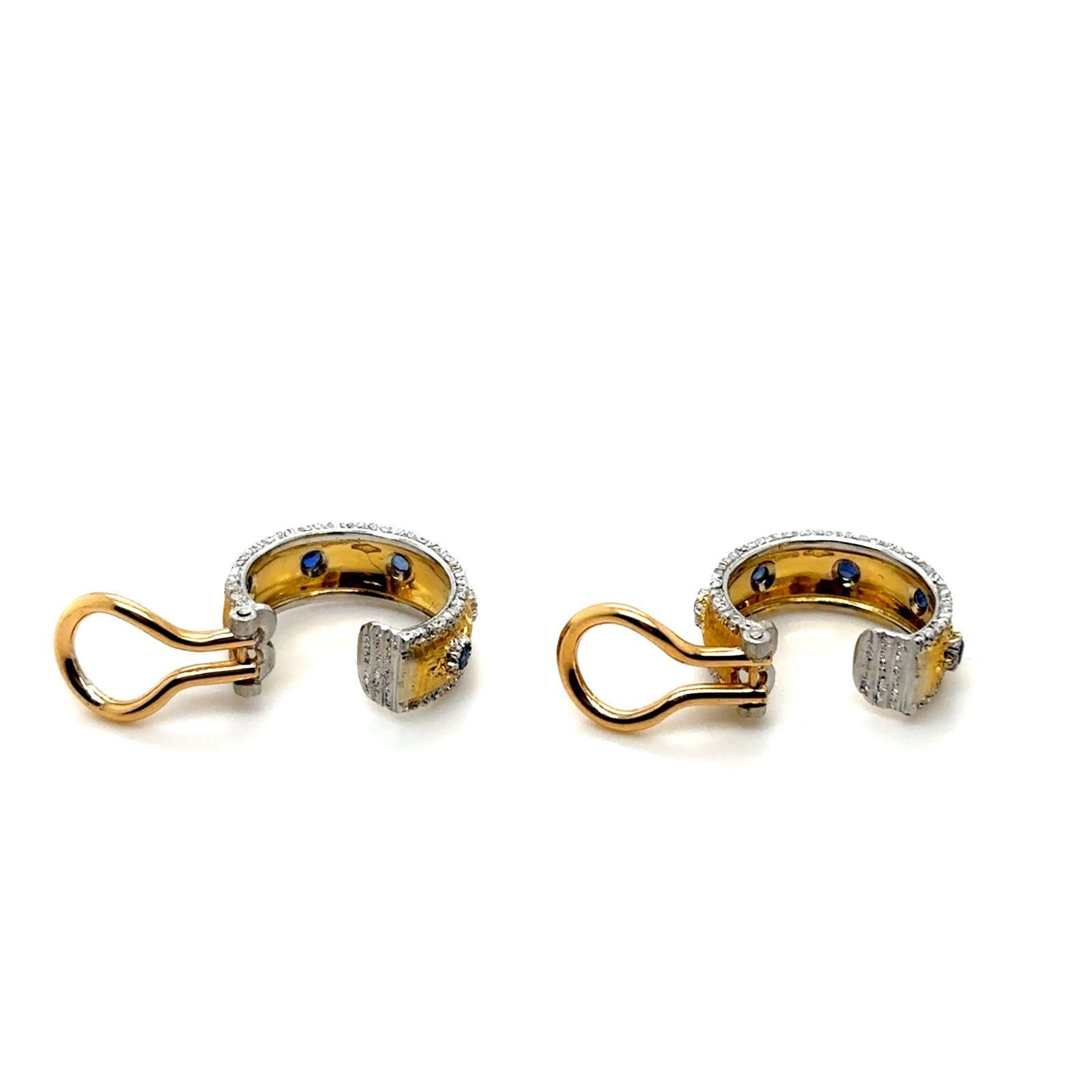 Pendientes de aro vintage Buccellati de zafiro y oro blanco amarillo de 18 quilates en venta 3