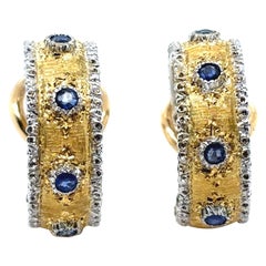 Buccellati Créoles vintage en or jaune et blanc 18 carats avec saphirs