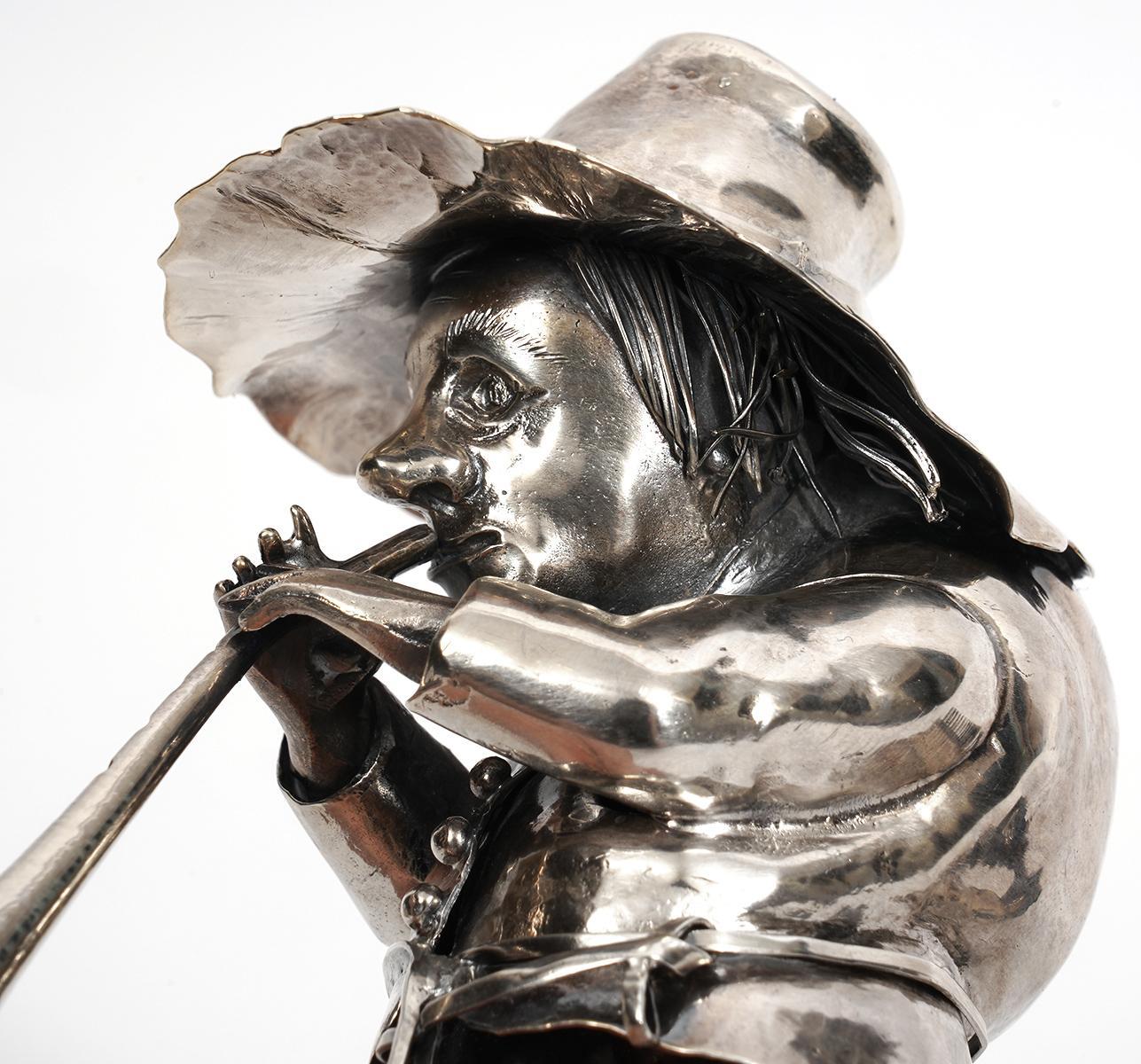 Arts and Crafts Buccellati Sterling Vintage Figural Figure of Flute Players Wearing Floppy Hat For Sale