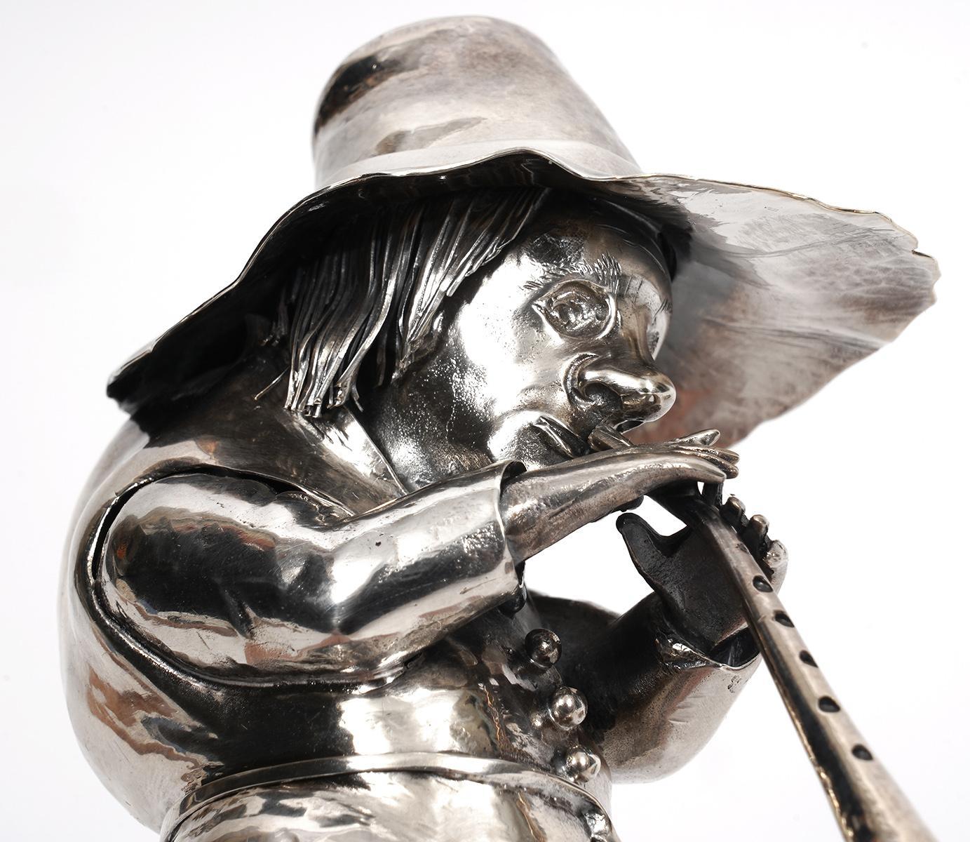 Buccellati Sterling Vintage Figural Figure of Flute Players Wearing Floppy Hat In Good Condition For Sale In New York, NY