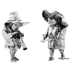 Buccellati Sterling Vintage Figural Figure de joueurs de flûte portant un chapeau flottant