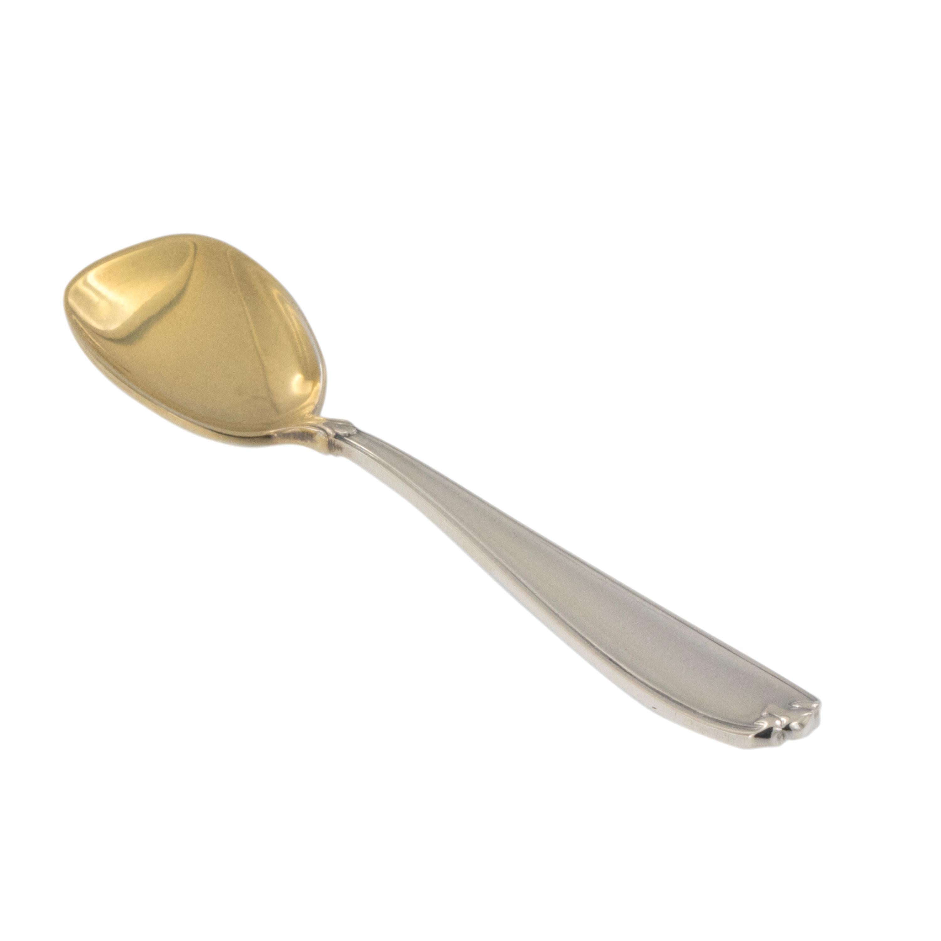 Revival Vintage Buccellati Sterling Silver Footed Bowl with Gilded Spoon For Sale