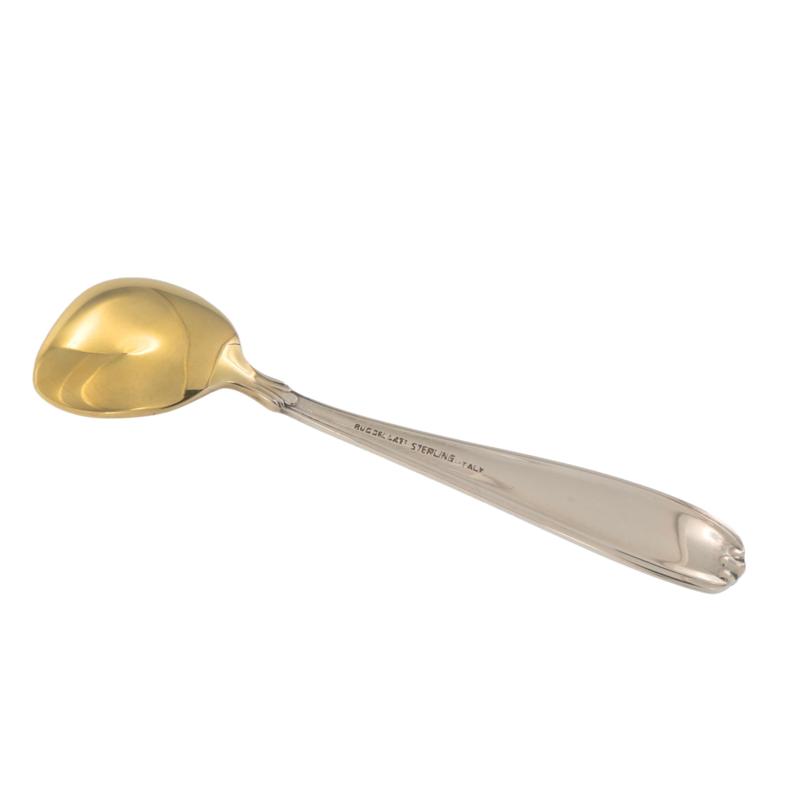 Vintage Buccellati Sterling Silver Footed Bowl with Gilded Spoon In Excellent Condition For Sale In Troy, MI