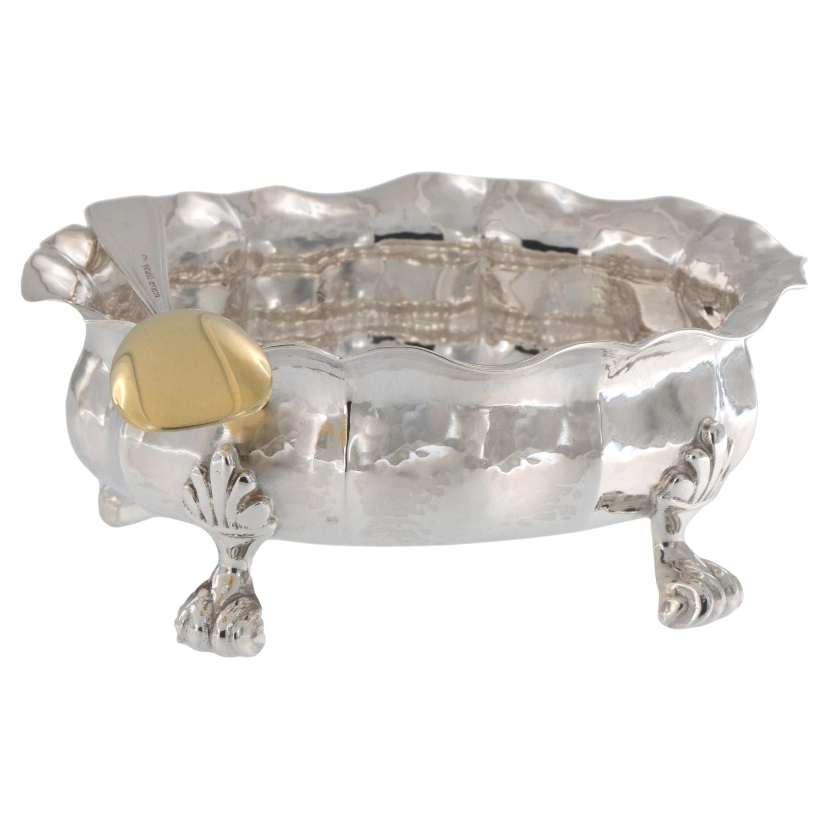 Vintage Buccellati Sterling Silber Schale mit Fuß und vergoldetem Löffel im Angebot