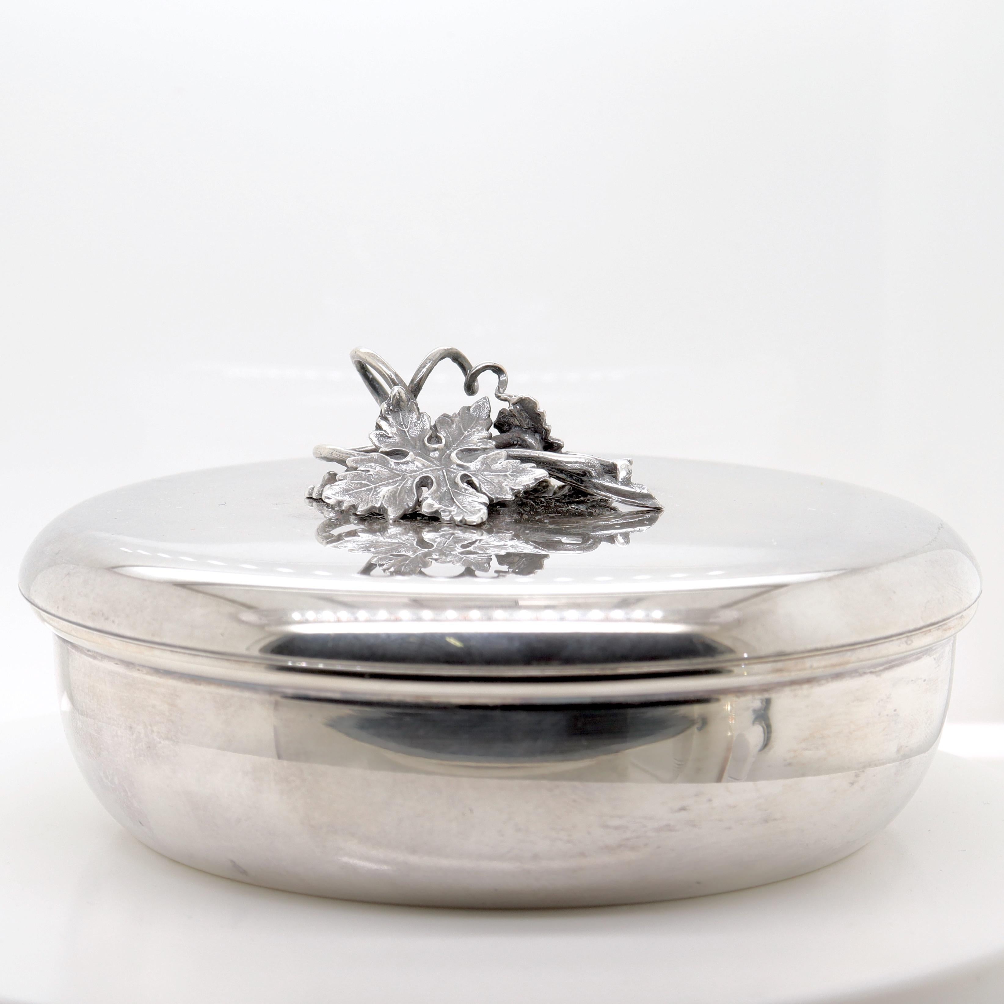 Women's or Men's Vintage Buccellati Sterling Silver Round Dresser Box with Grapes & Leaves Finial