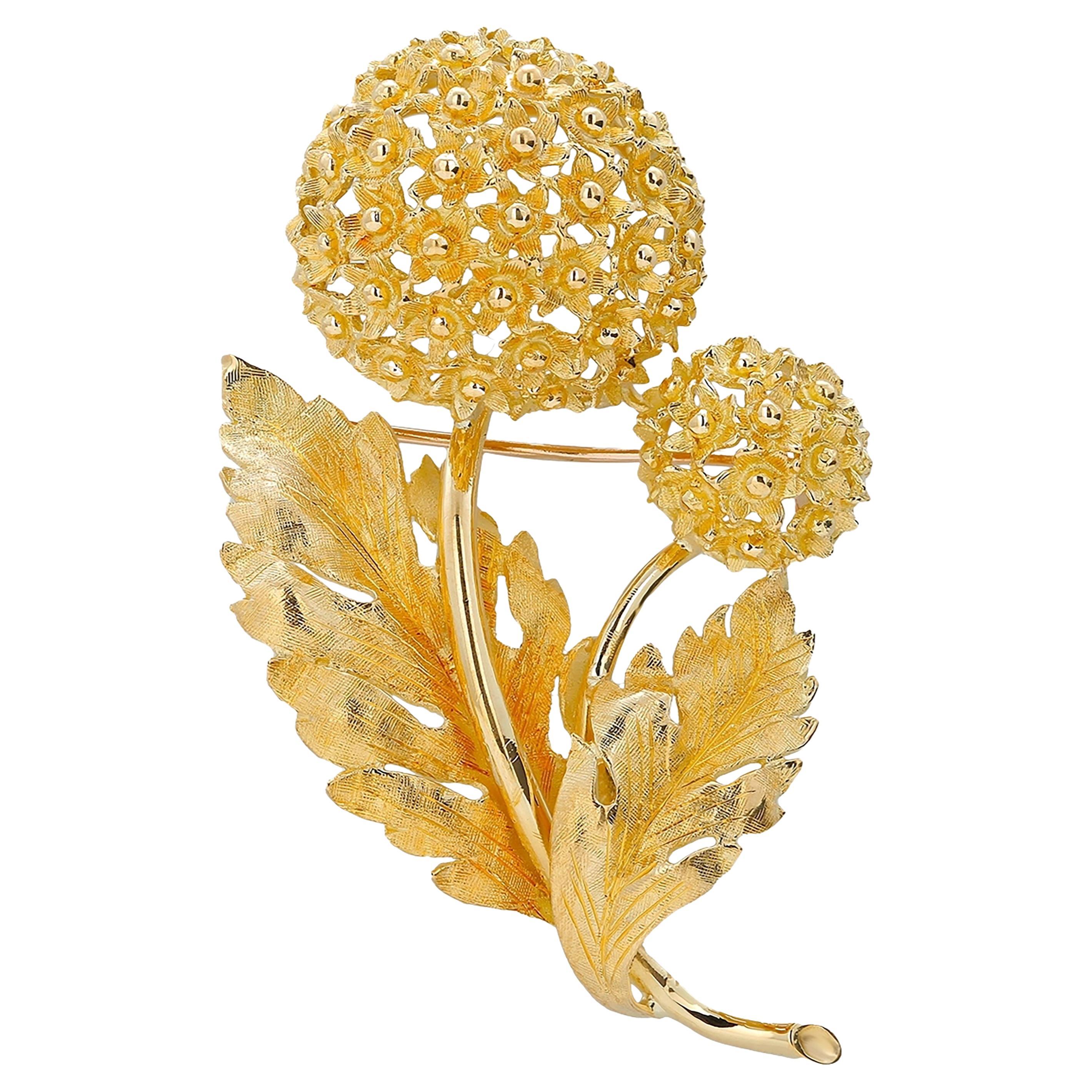 Vintage Buccellati Style Eighteen Karat Gold Florentine Floriform Italian Brooch