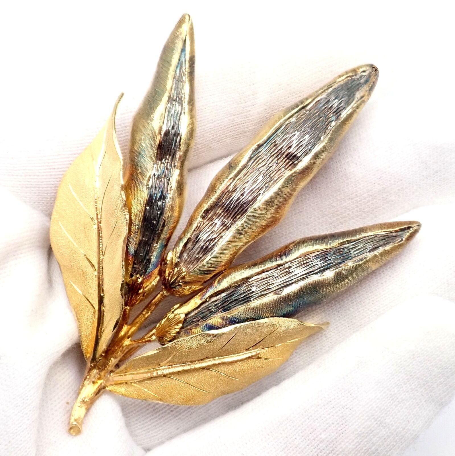 Vintage Buccellati Triple Pea Pods White And Yellow Gold Large Brooch Pin 3