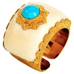 Vintage Buccellati Turquoise Os18K Gold Ring Circa 1966