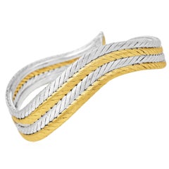 Vintage Buccellati Two Tone 18K Gold Feather Cuff Bracelet