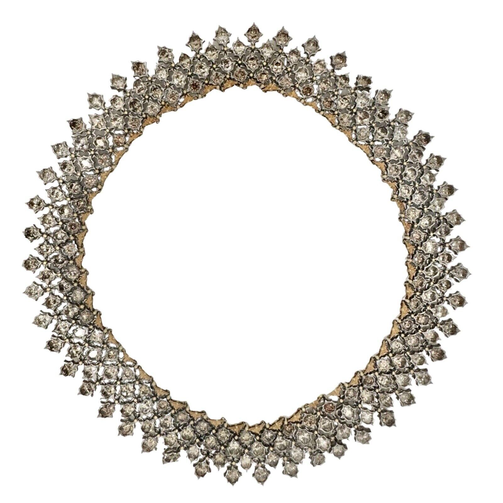 Art Nouveau Vintage Buccellati Unica Diamond Statement 18k White and Yellow Gold Necklace