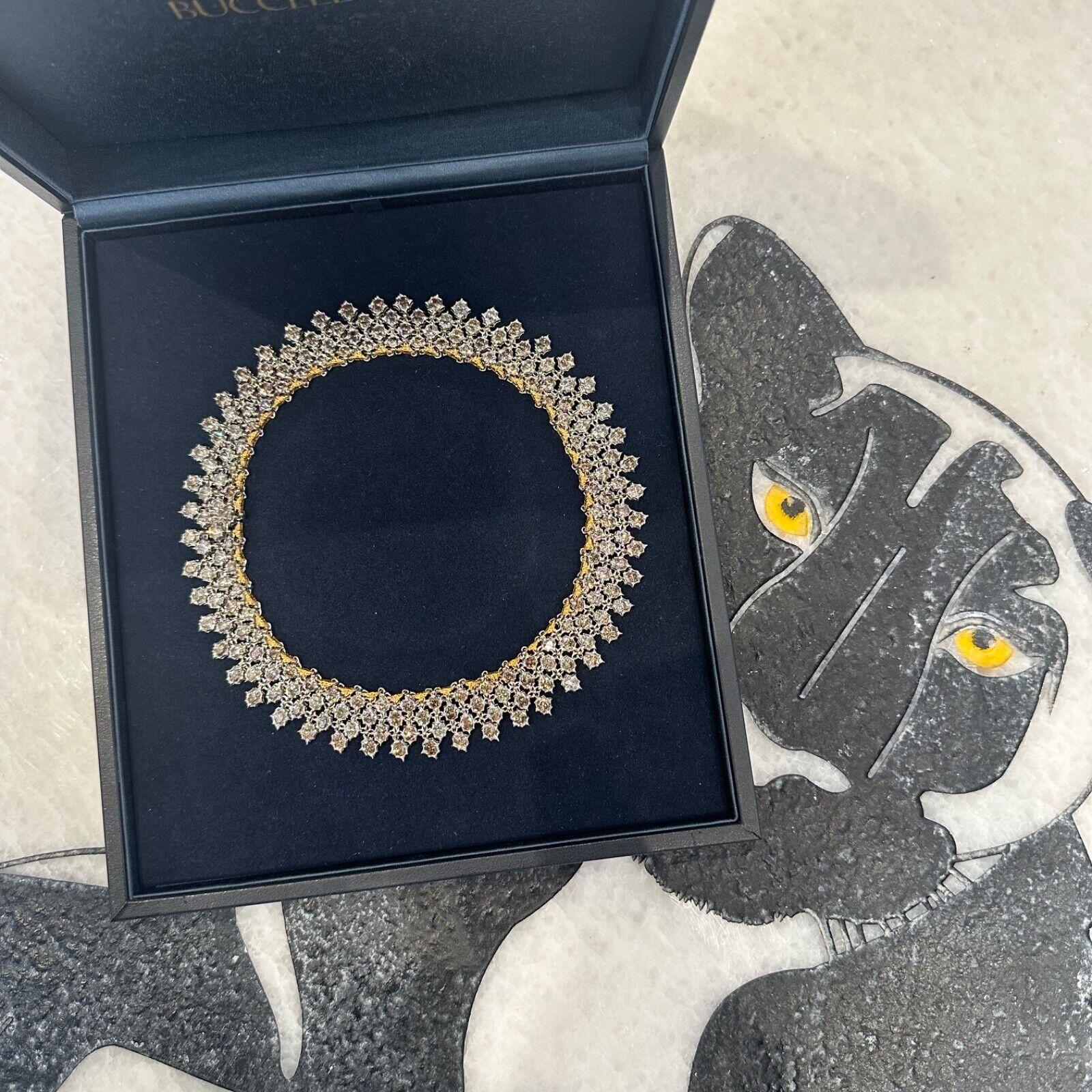 Vintage Buccellati Unica Diamond Statement 18k White and Yellow Gold Necklace In Excellent Condition In Miami, FL