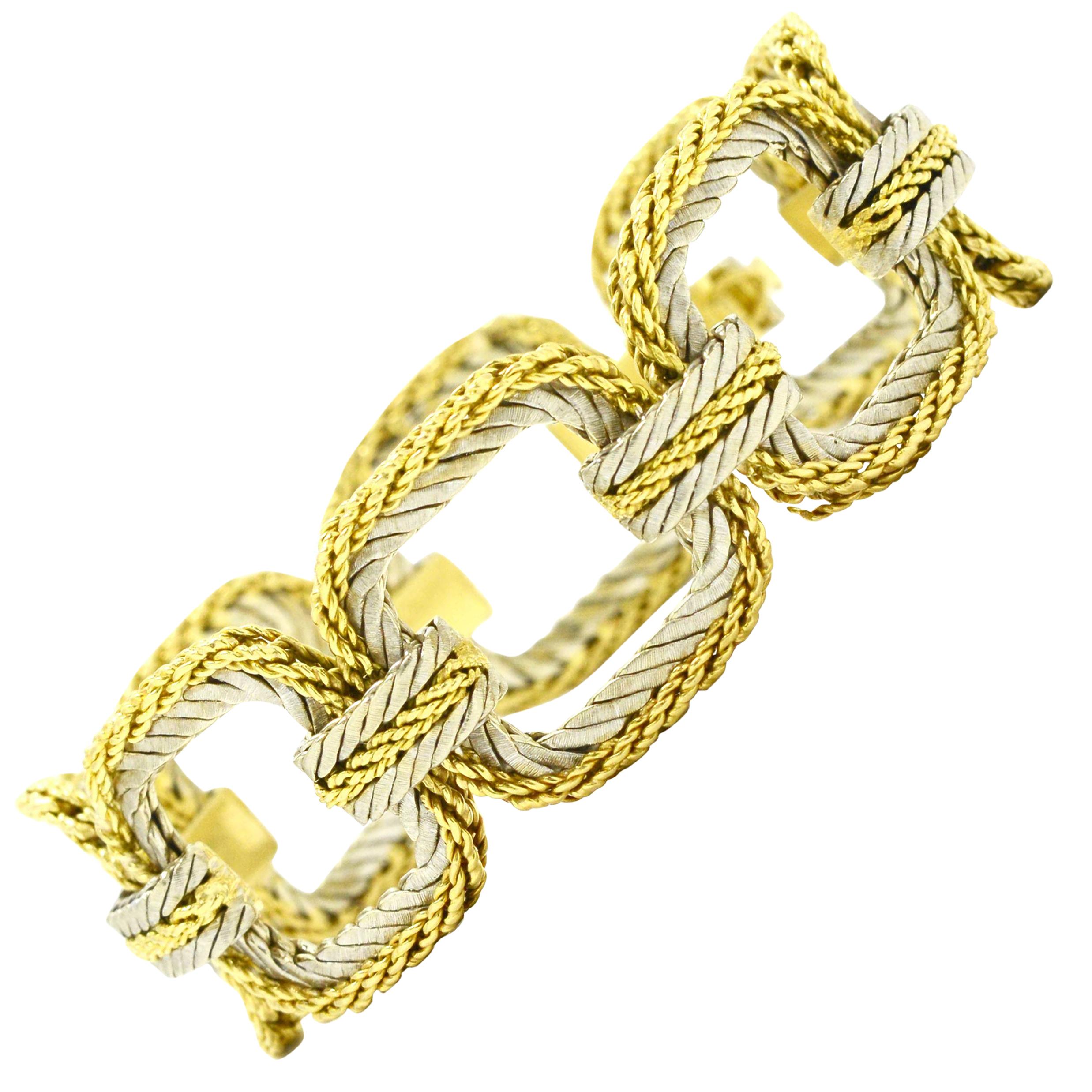 Vintage Buccellati Woven Link Bracelet Wide 2 Tone Square Braided 18kt Gold