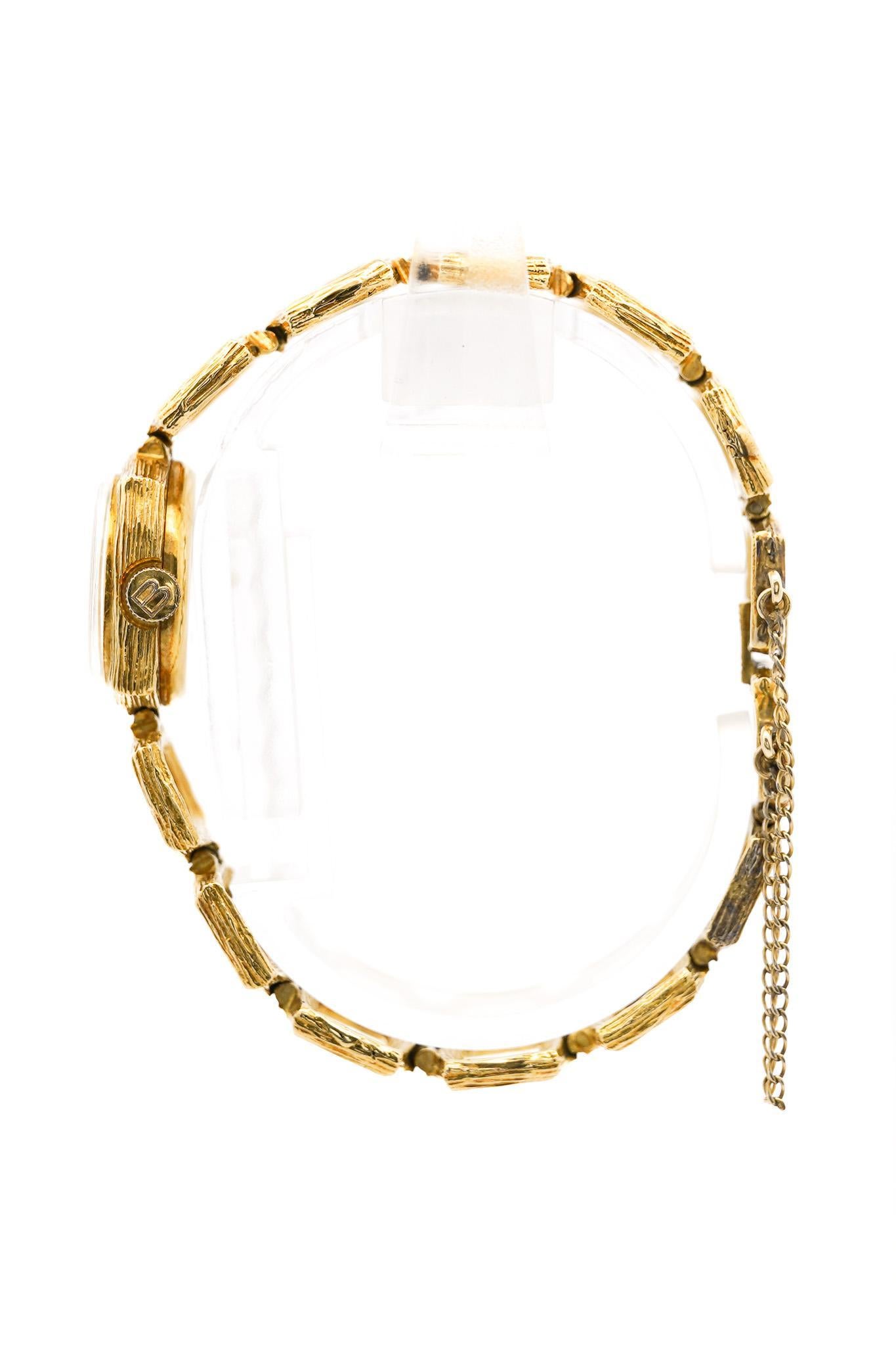 Women's Vintage Bucherer 18K Gold Ladies Textured Square Link Bracelet Watch