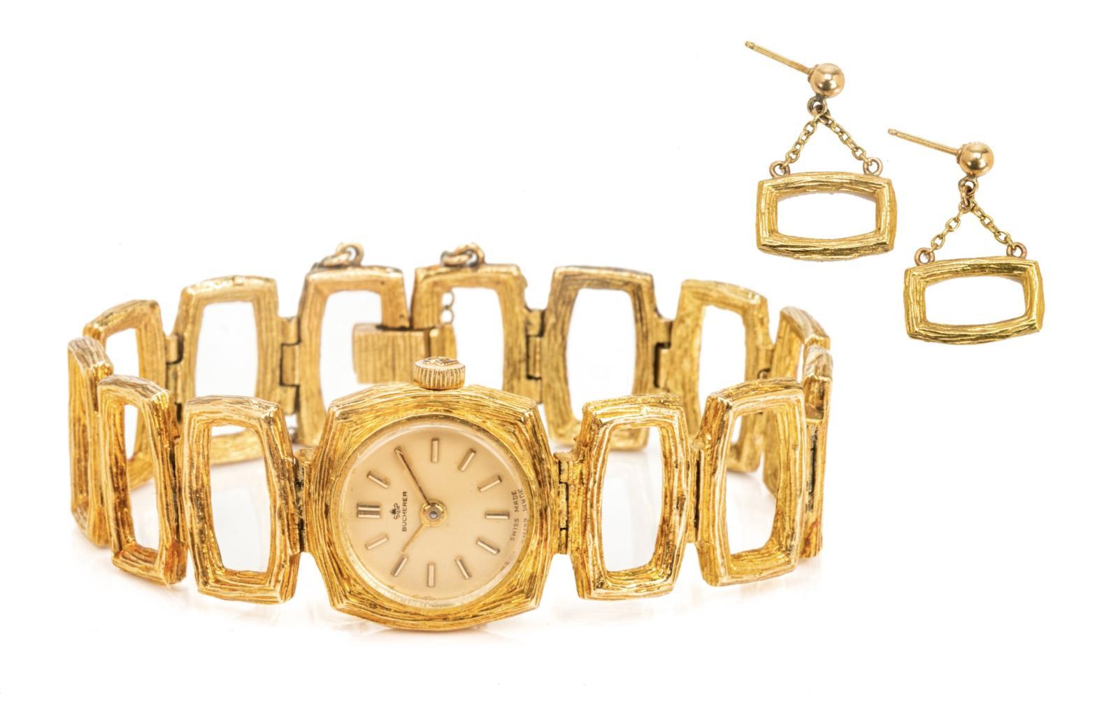 Vintage Bucherer 18K Gold Ladies Textured Square Link Bracelet Watch 2