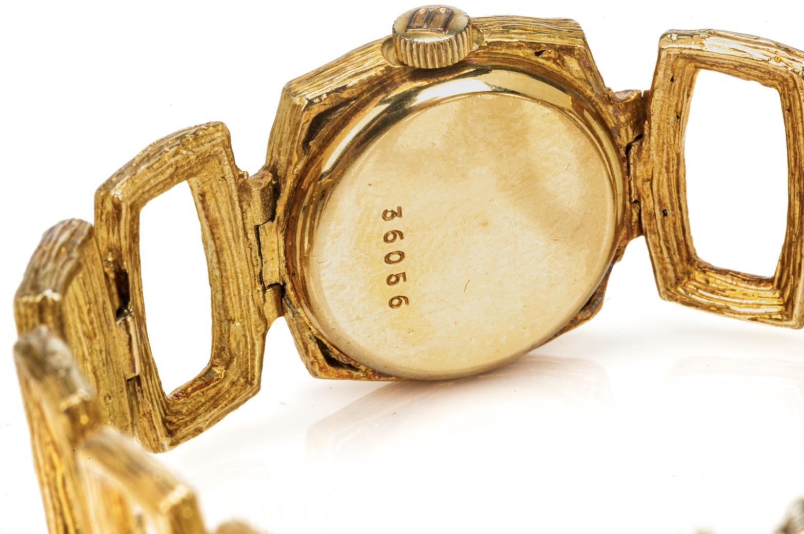 Vintage Bucherer 18K Gold Ladies Textured Square Link Bracelet Watch 3