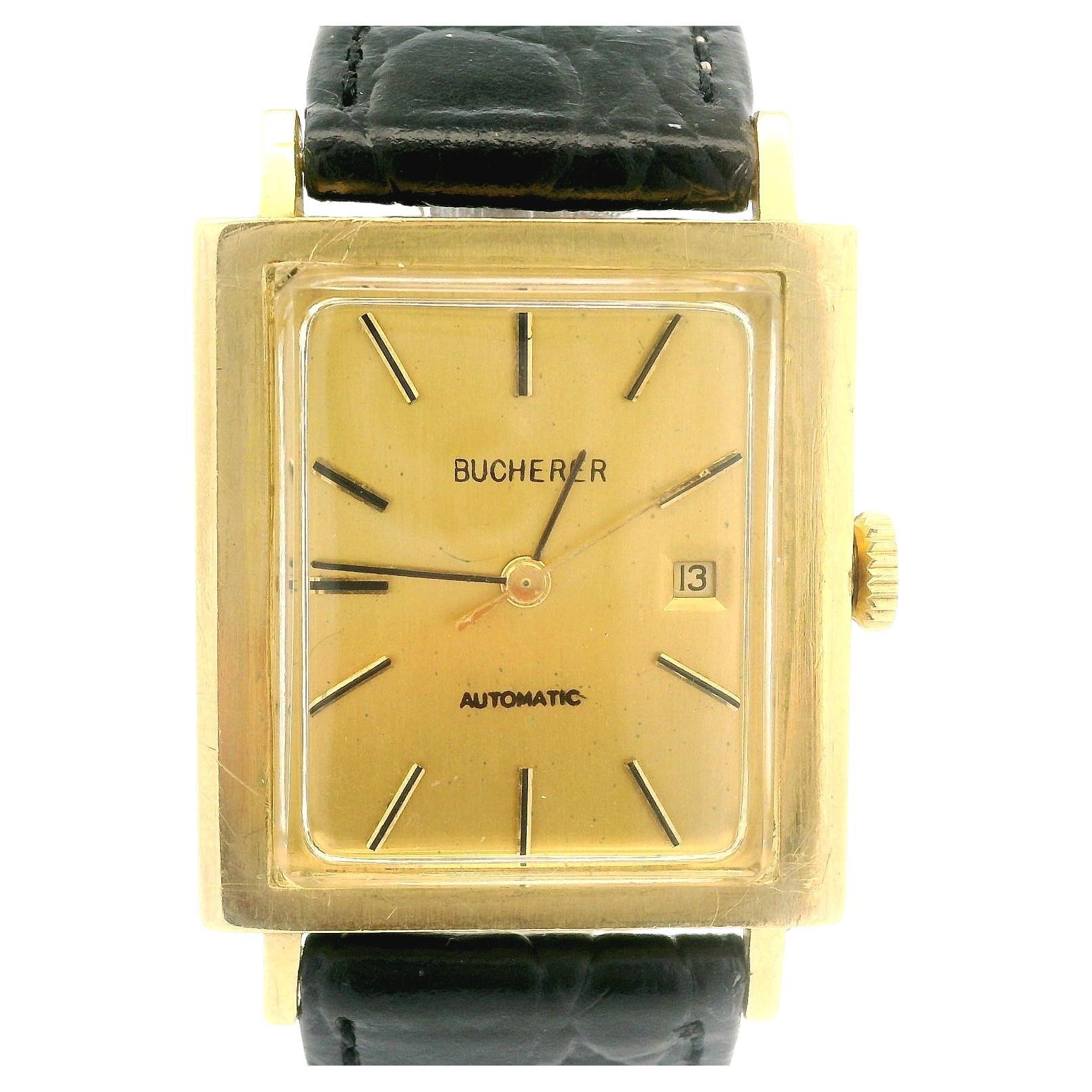 Vintage Bucherer 18k Yellow Gold 26mm Rectangular Mechanical Automatic Watch
