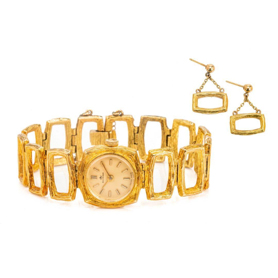 Vintage Bucherer 18K Yellow Gold Brushed Finish Dangle Earrings For Sale 2