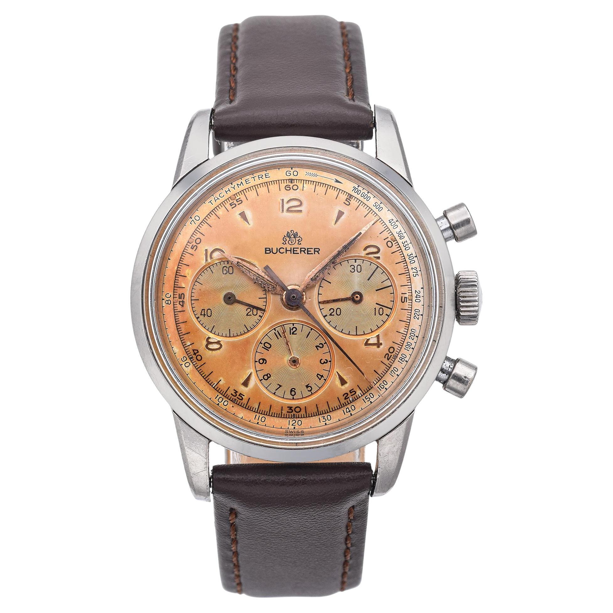 Vintage Bucherer Chronograph Hand Wind Men's Watch Lemania 1280