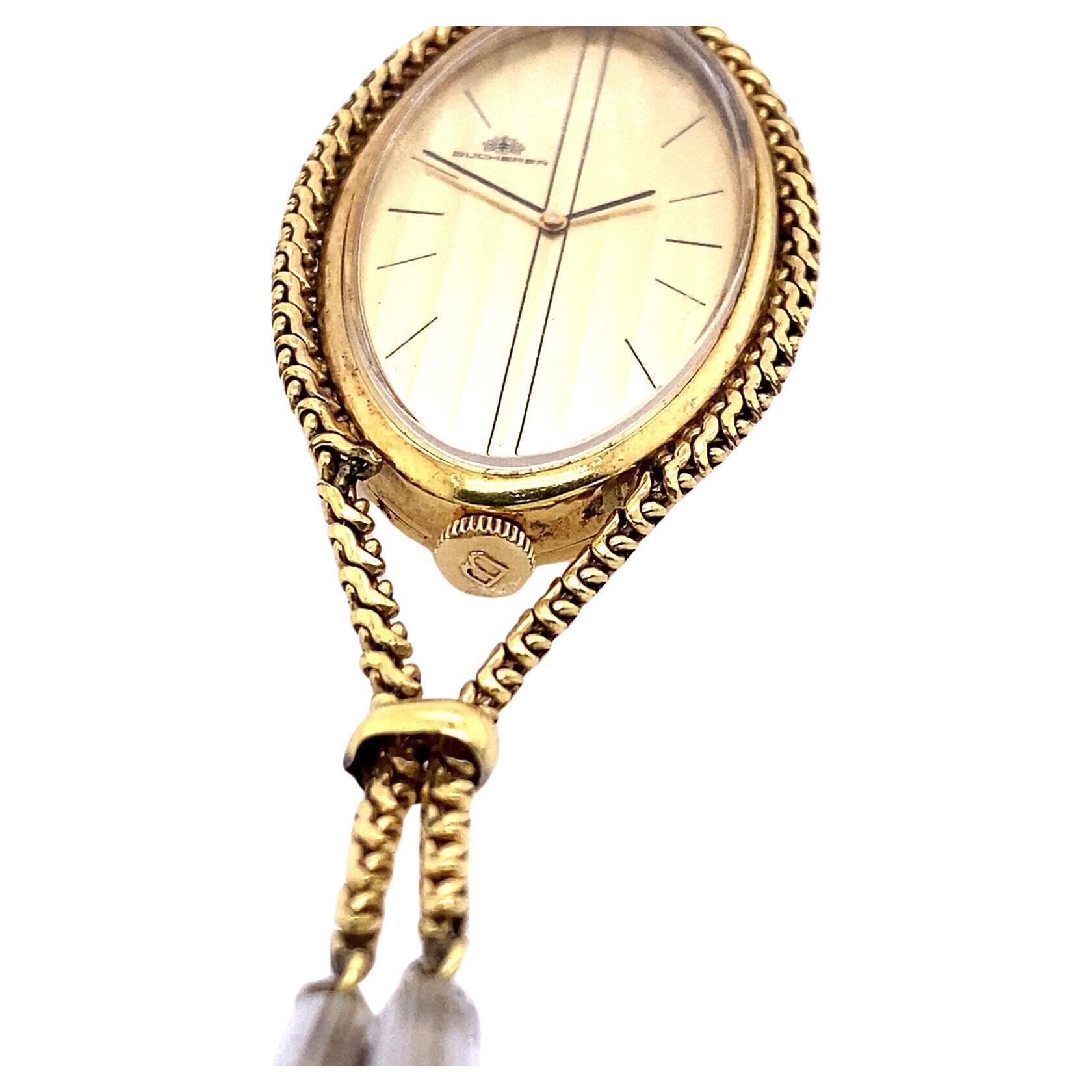 Vintage Bucherer Oval Manual Watch Yellow Gold Plated For Sale