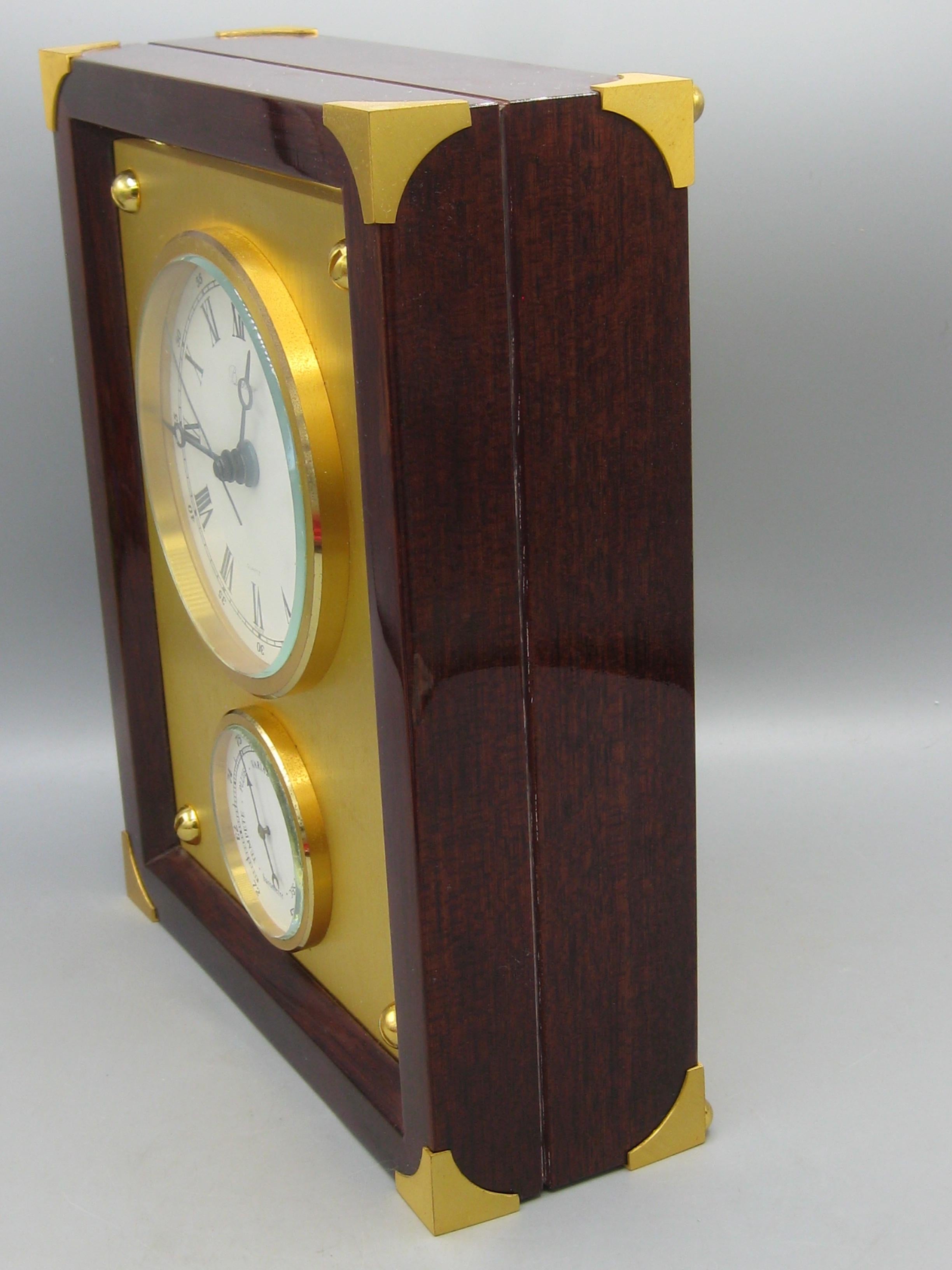 Orologio da tavolo Bucherer d'epoca in palissandro e ottone con barometro Made in France in vendita 7