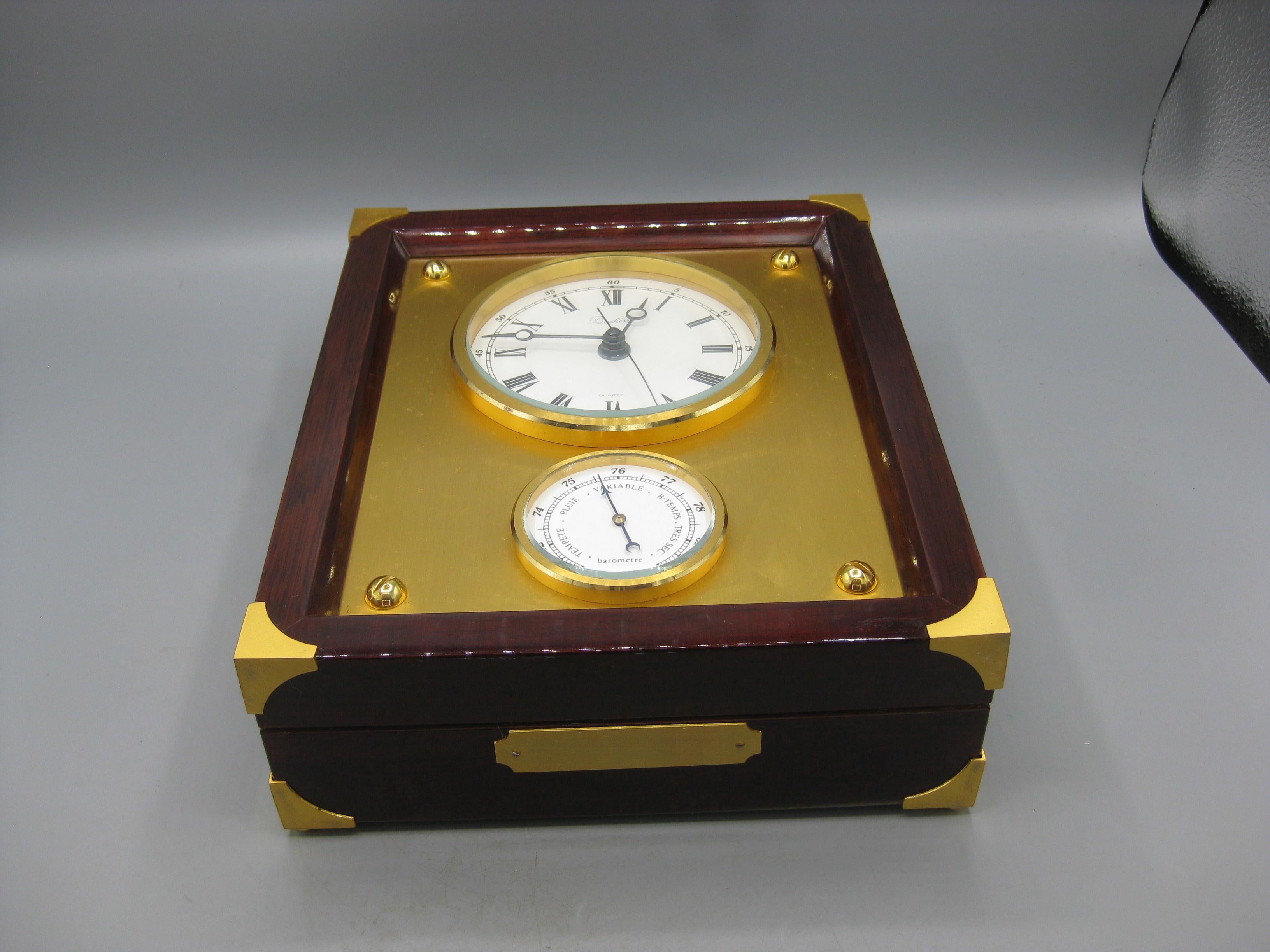 Orologio da tavolo Bucherer d'epoca in palissandro e ottone con barometro Made in France in vendita 10
