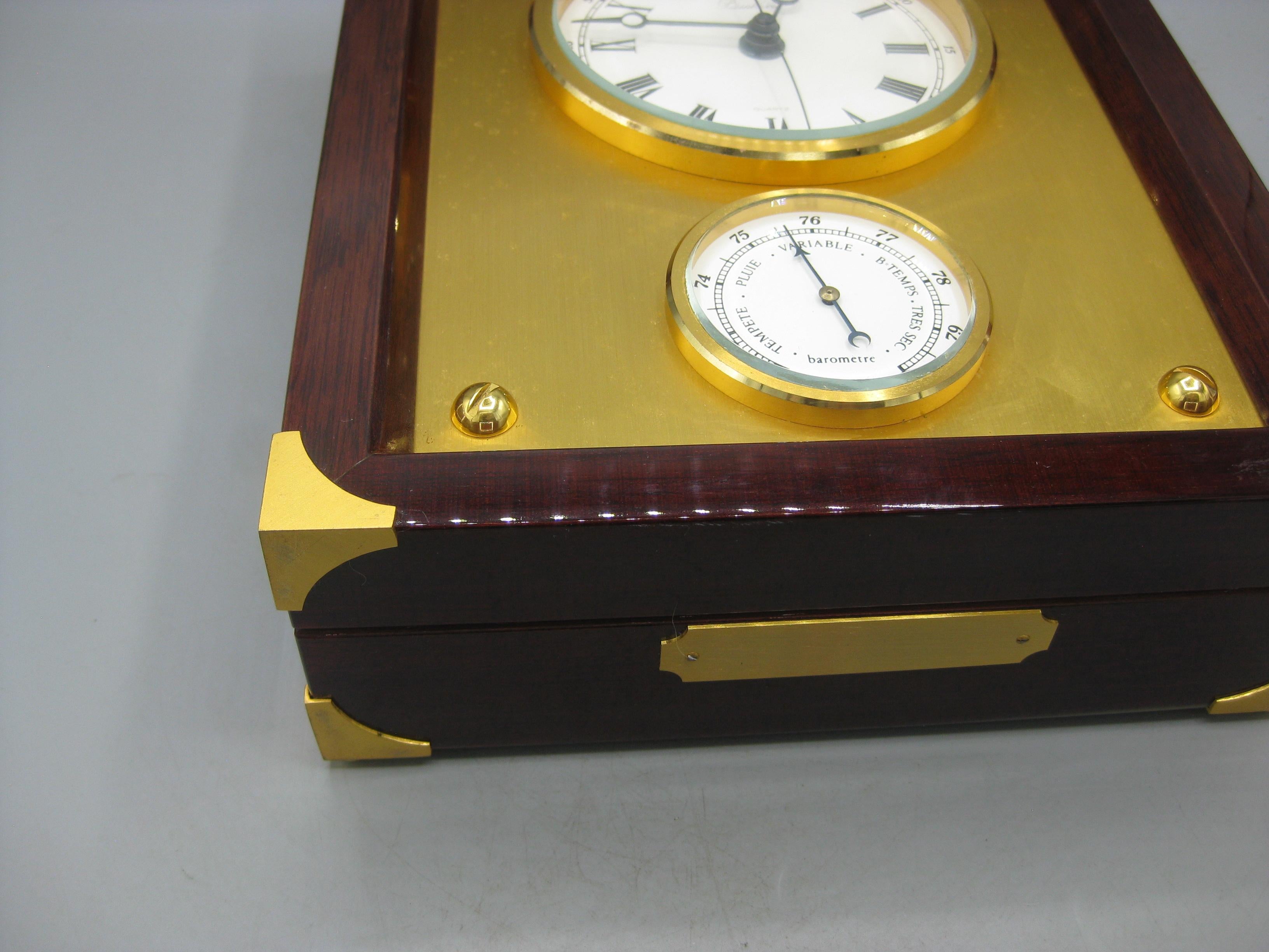 Orologio da tavolo Bucherer d'epoca in palissandro e ottone con barometro Made in France in vendita 11
