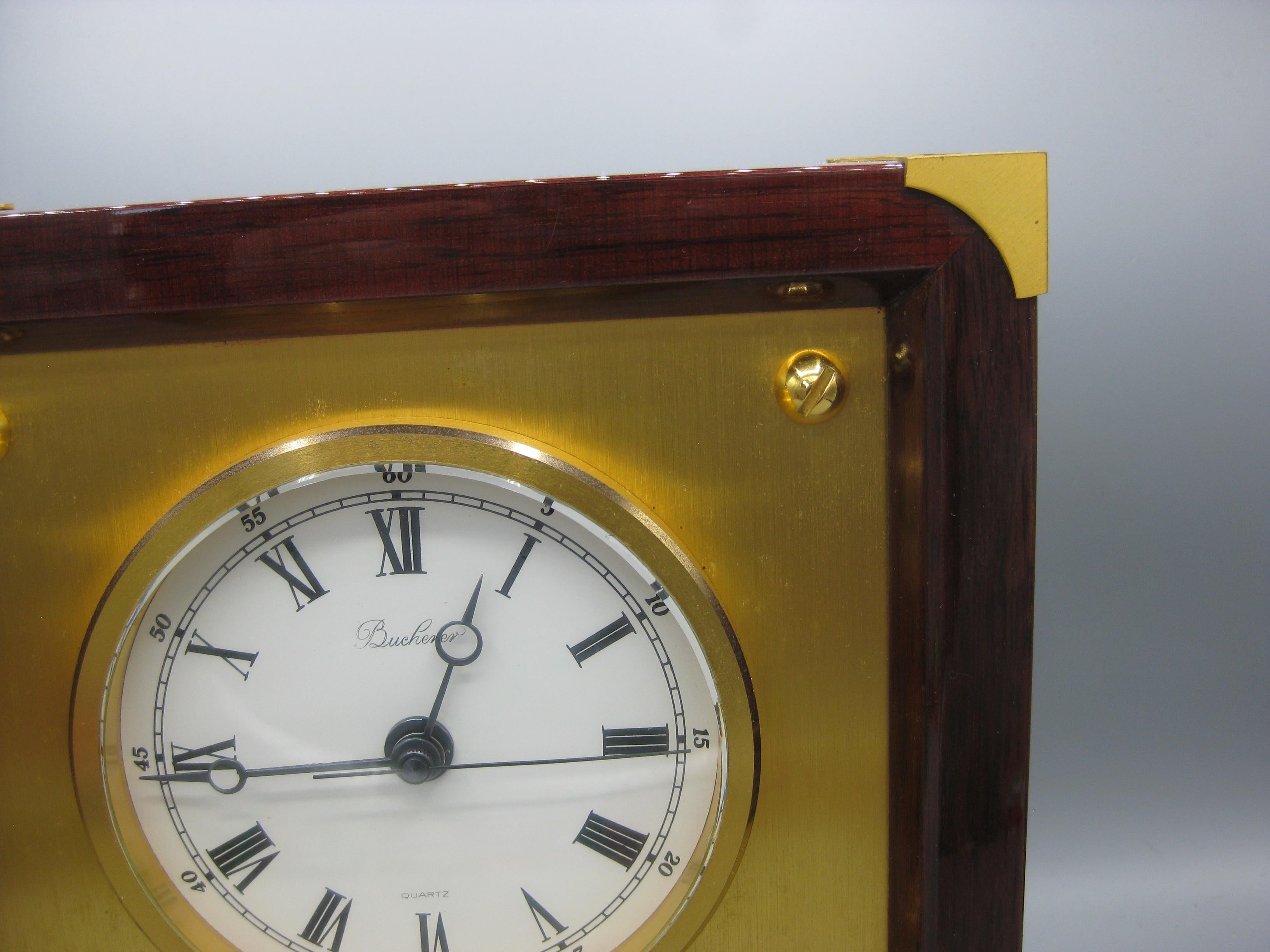 XX secolo Orologio da tavolo Bucherer d'epoca in palissandro e ottone con barometro Made in France in vendita