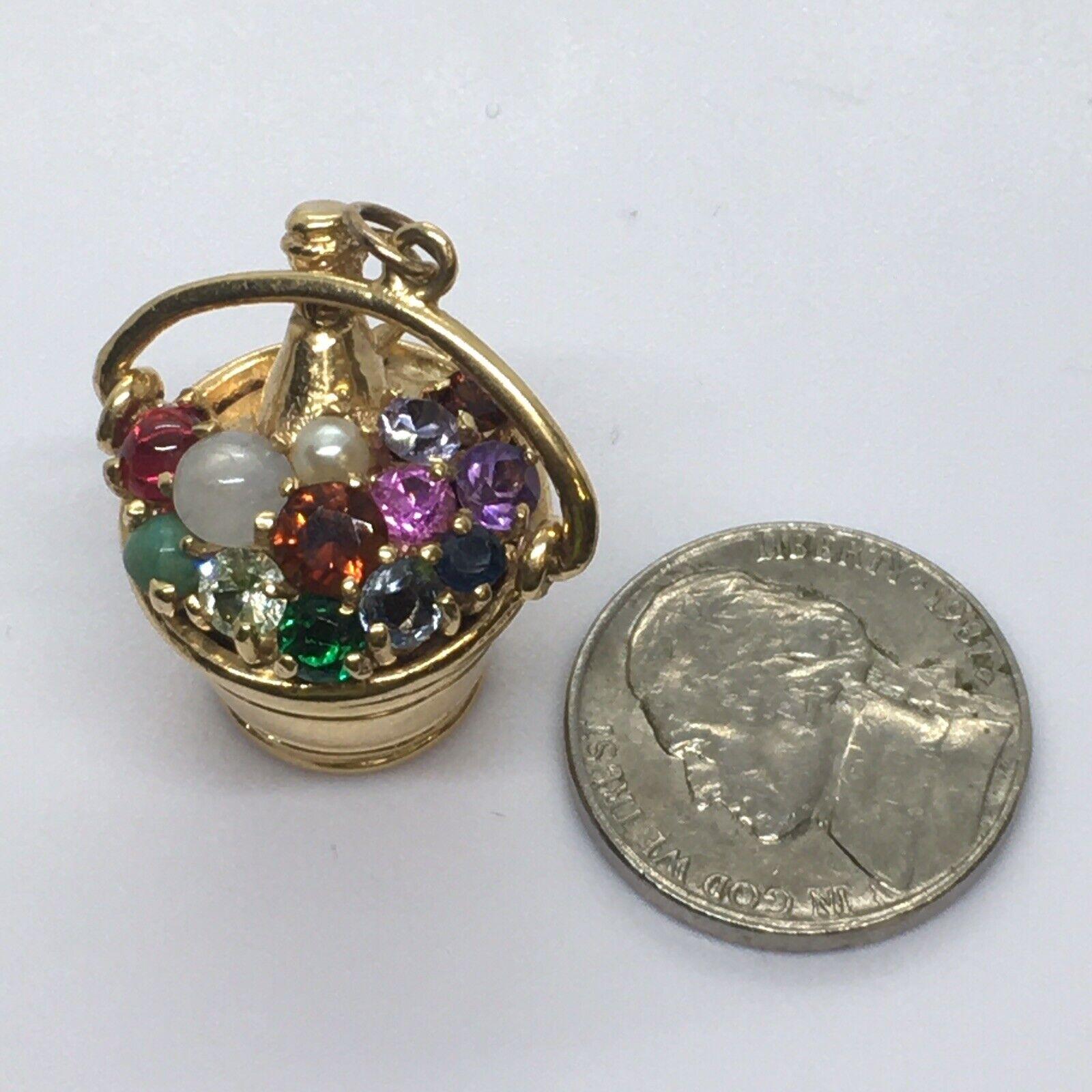 Women's Vintage Bucket Of Champagne Charm 14K Gold Circa 1960s American Gem set Ruby For Sale
