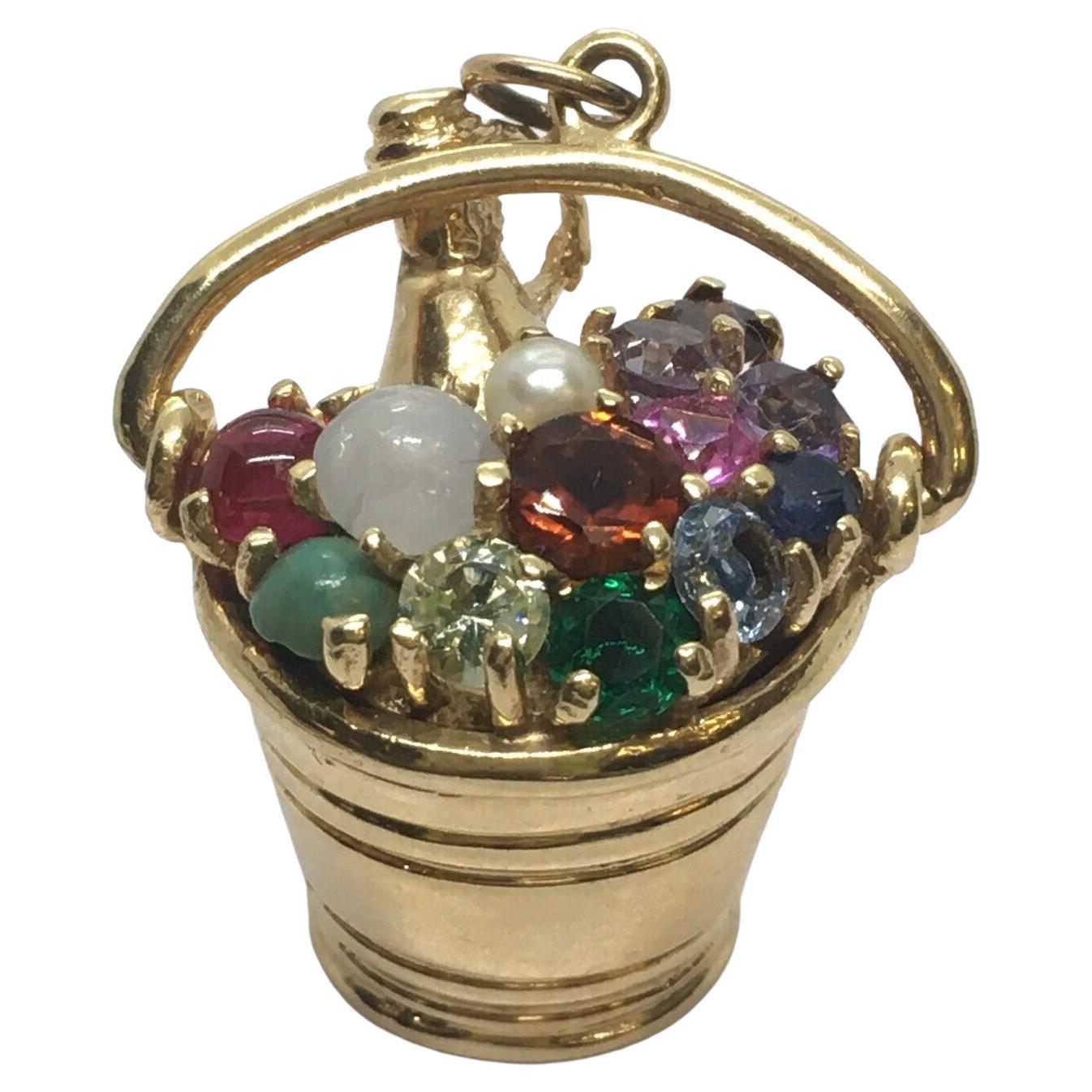 Vintage Bucket Of Champagne Charm 14K Gold Circa 1960s American Gem set Ruby For Sale