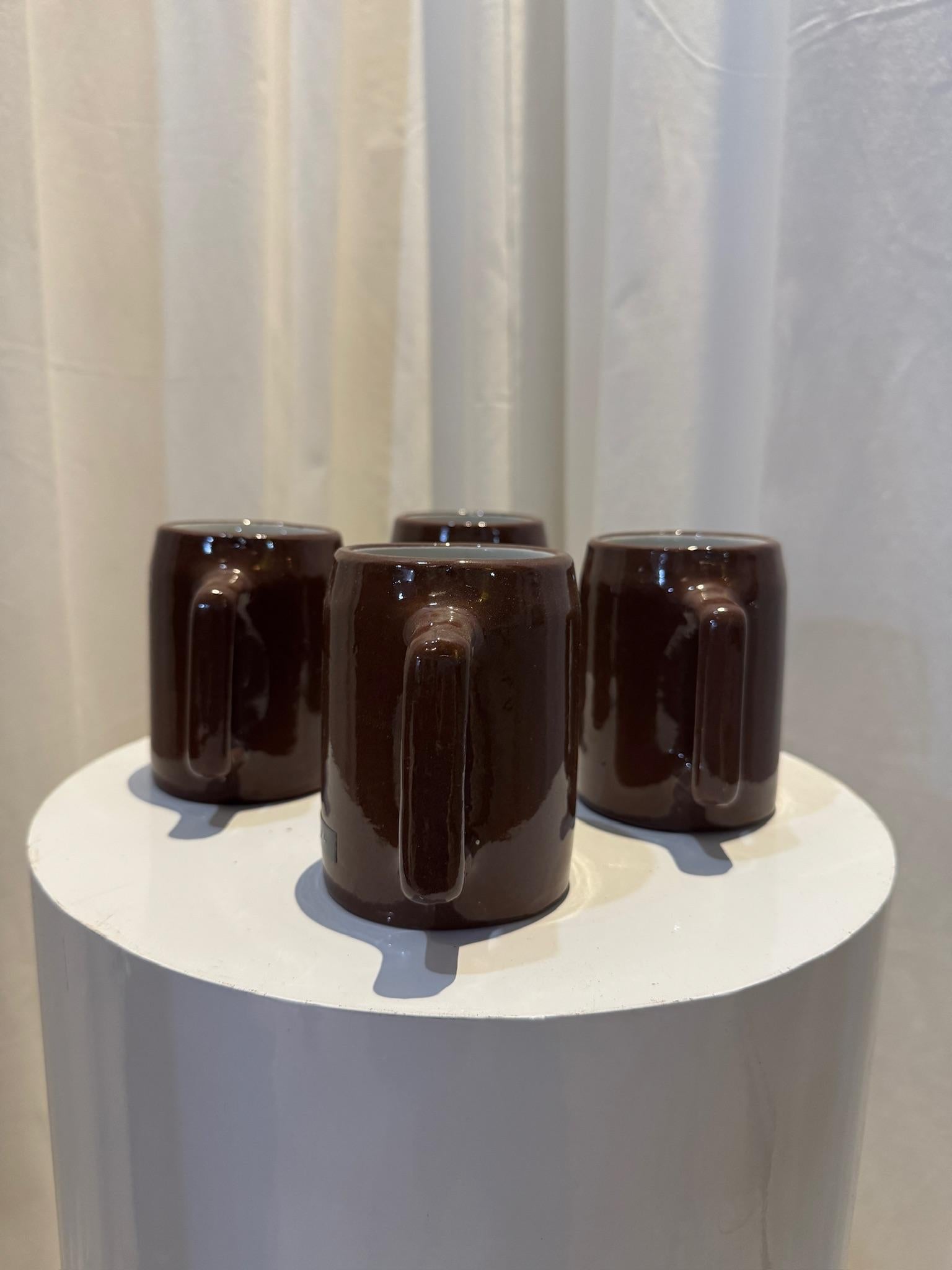 Vintage Buckeye Pottery Juego de 4 tazas de cerámica esmaltada marrón hechas a mano Rústico en venta