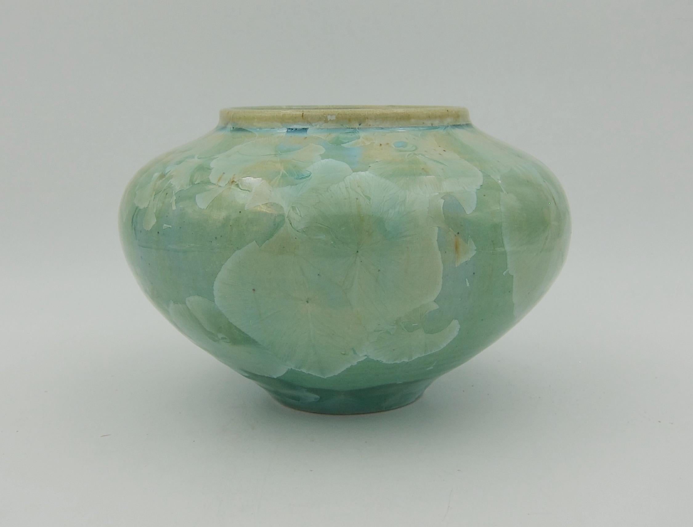 Modern Vintage Buckingham Art Pottery Vase with Green Crystalline Glaze, 1994