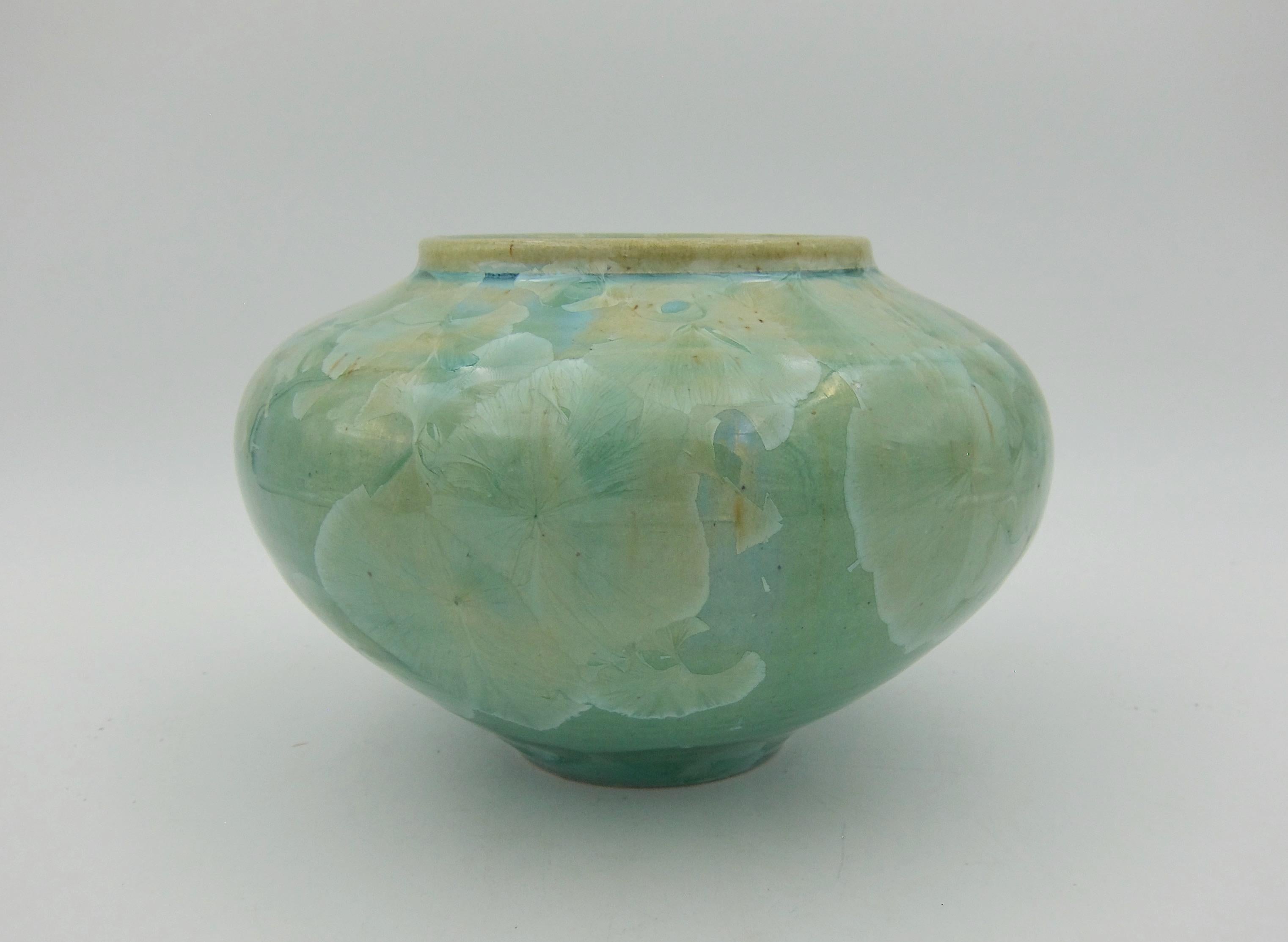 American Vintage Buckingham Art Pottery Vase with Green Crystalline Glaze, 1994