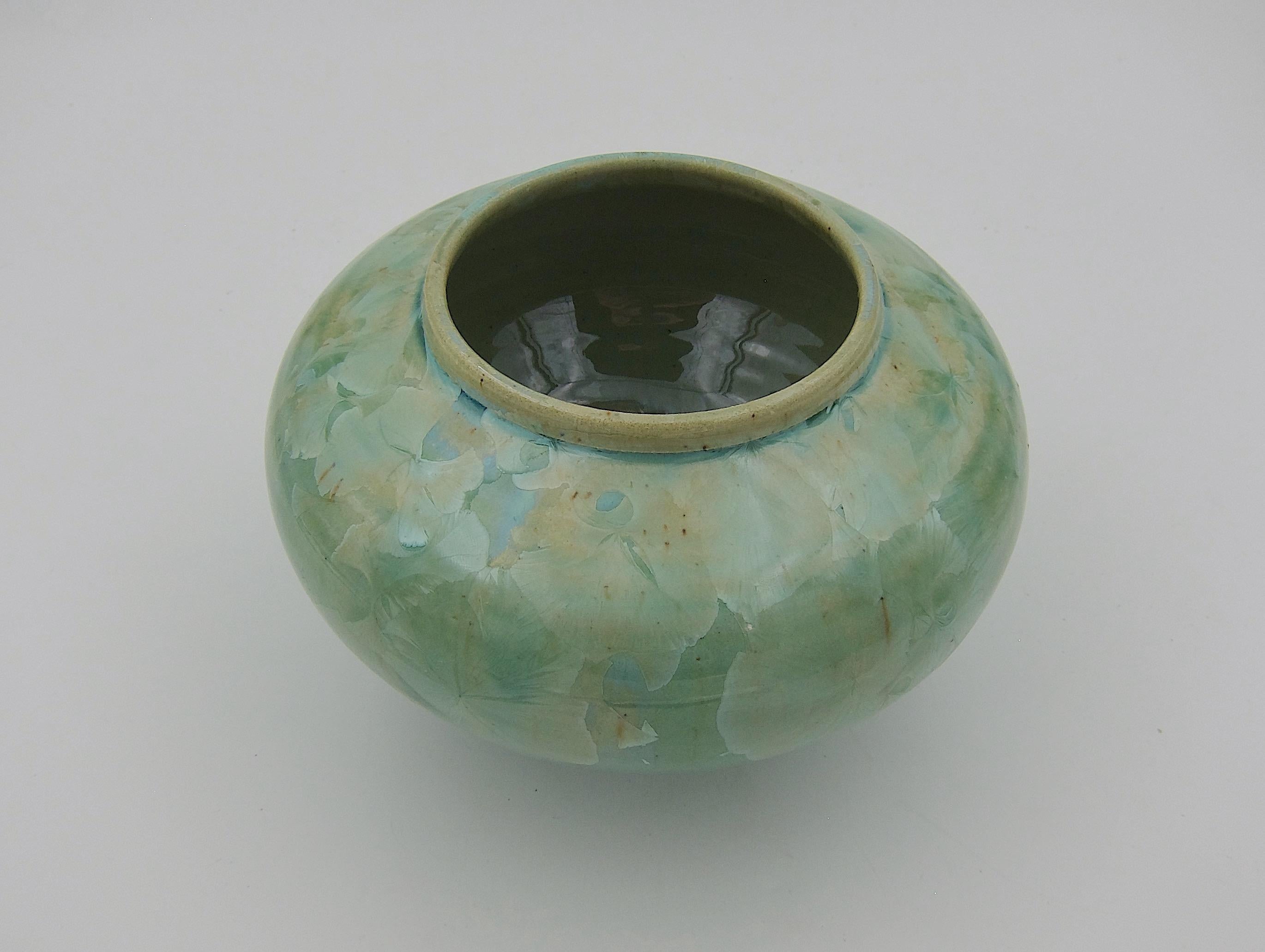 20th Century Vintage Buckingham Art Pottery Vase with Green Crystalline Glaze, 1994