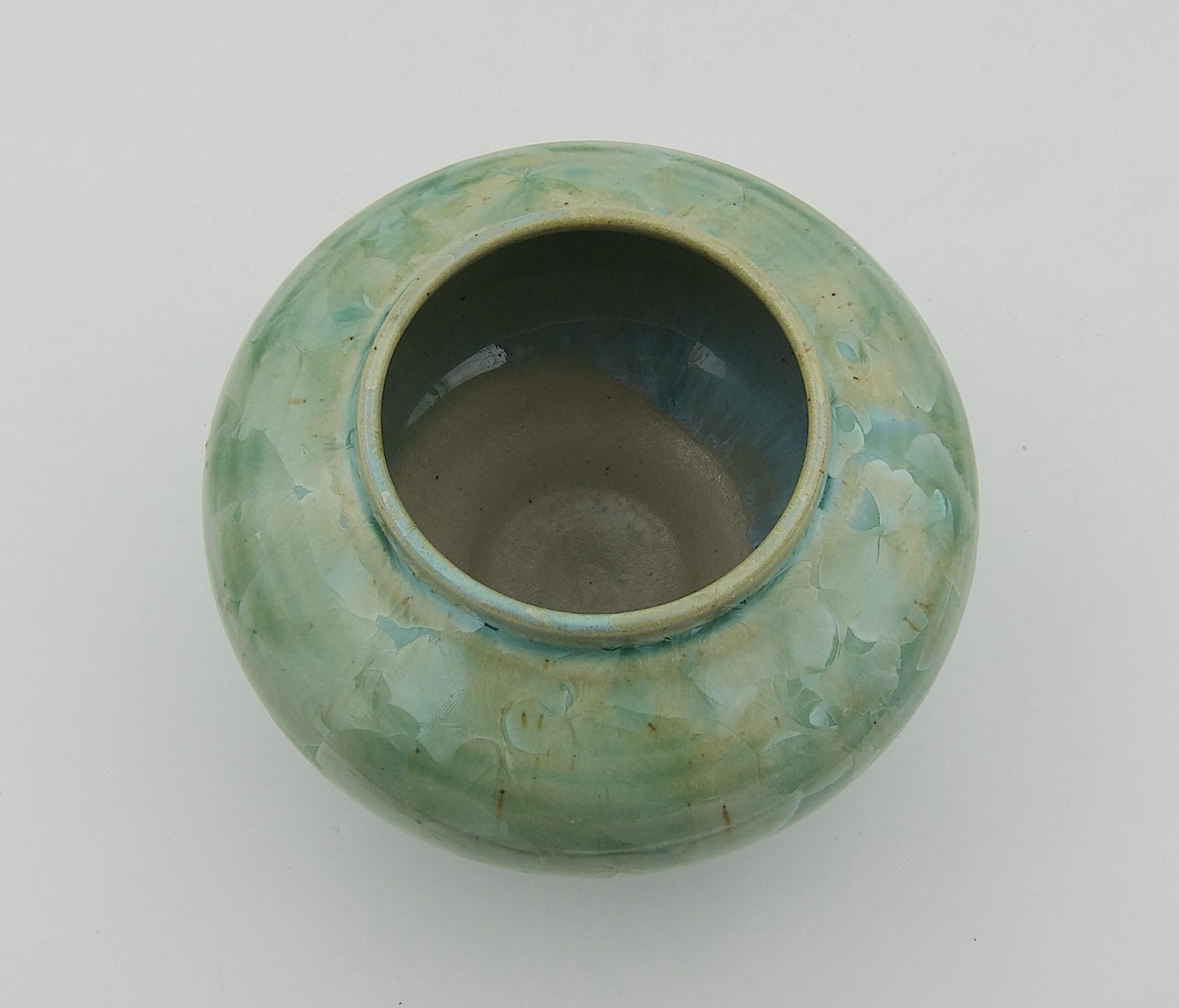 Ceramic Vintage Buckingham Art Pottery Vase with Green Crystalline Glaze, 1994