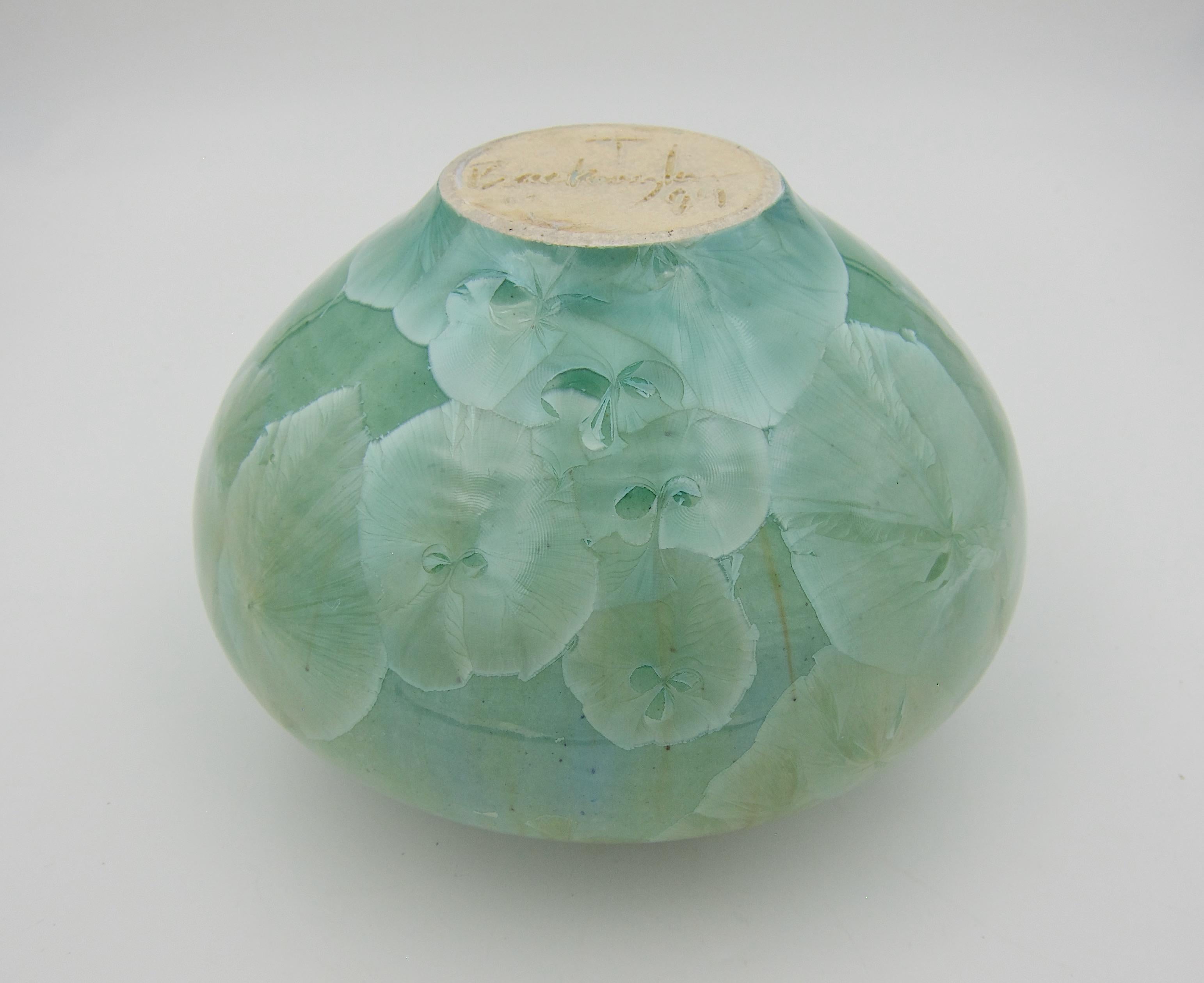 Vintage Buckingham Art Pottery Vase with Green Crystalline Glaze, 1994 1