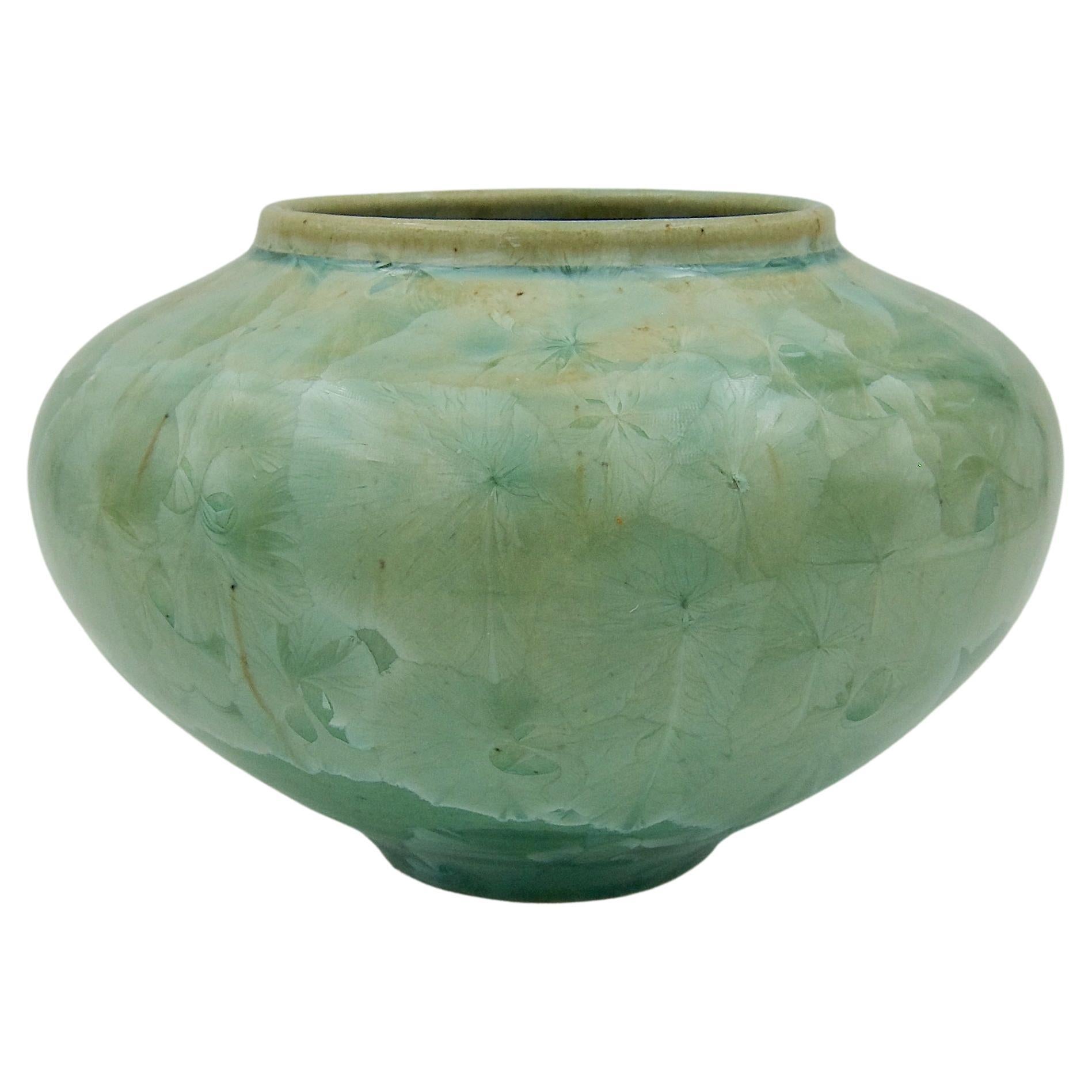 Vintage Buckingham Art Pottery Vase with Green Crystalline Glaze, 1994
