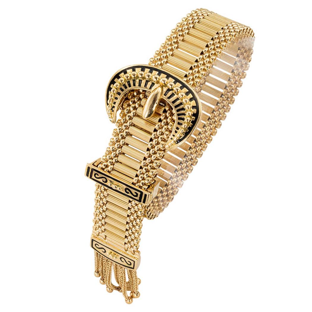 Vintage Buckle Tassel Yellow Gold Adjustable Bracelet
