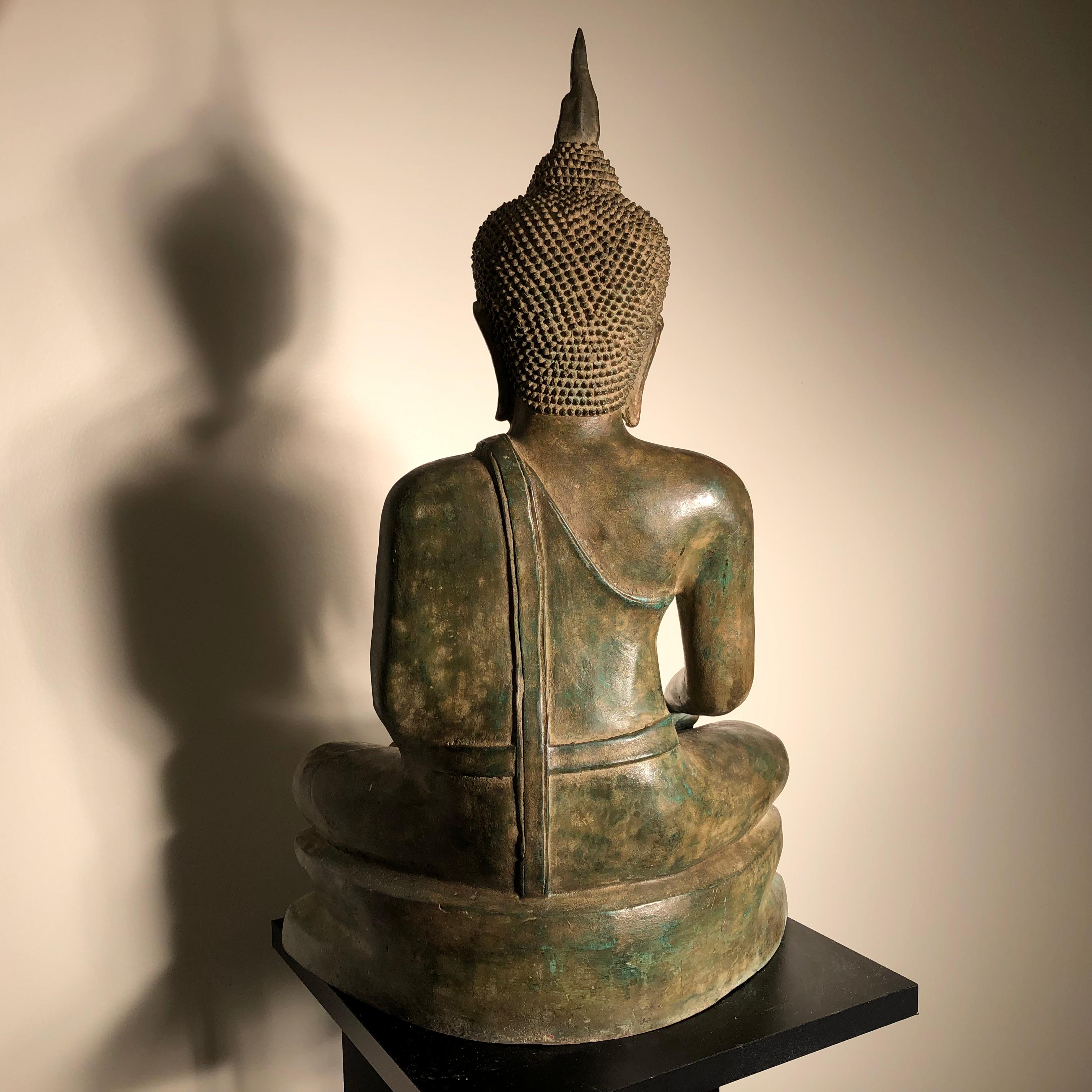 Vintage Buddha Calling Erde zu bezeugen Niedergeschlagene Augen:: Thailand Cast Bronze 4