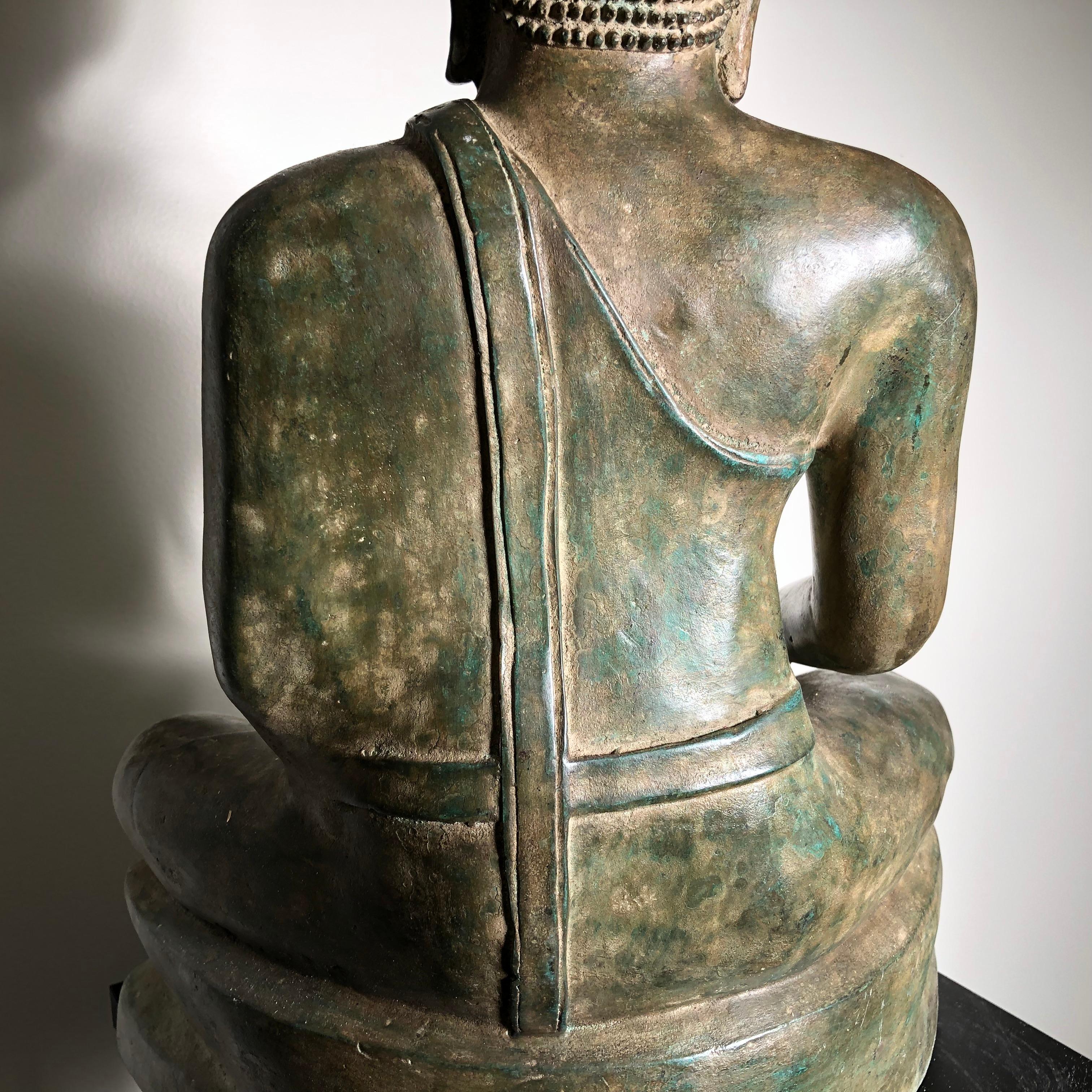 Vintage Buddha Calling Earth to Witness Downcast Eyes, Thailand Cast Bronze 8