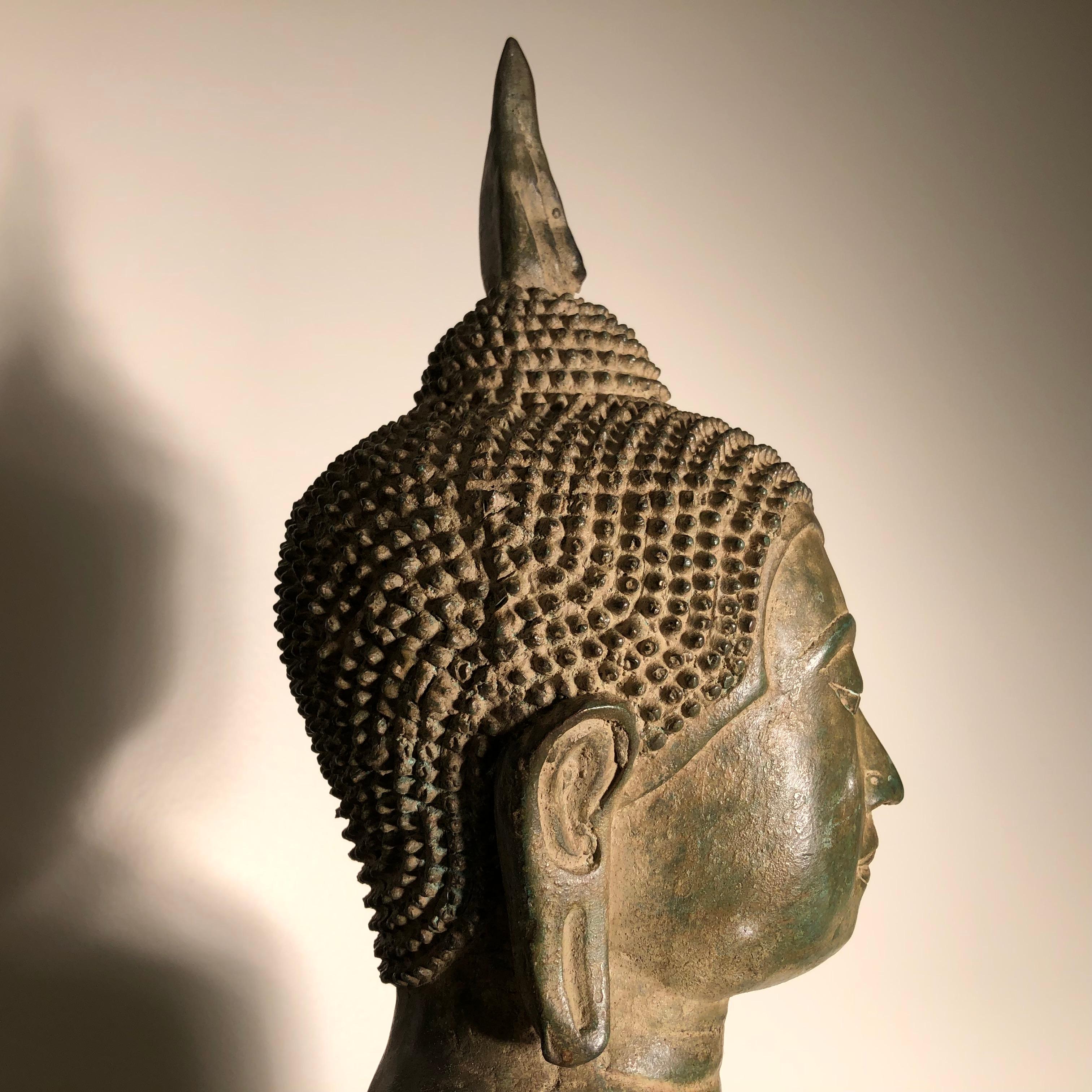 Vintage Buddha Calling Erde zu bezeugen Niedergeschlagene Augen:: Thailand Cast Bronze 5