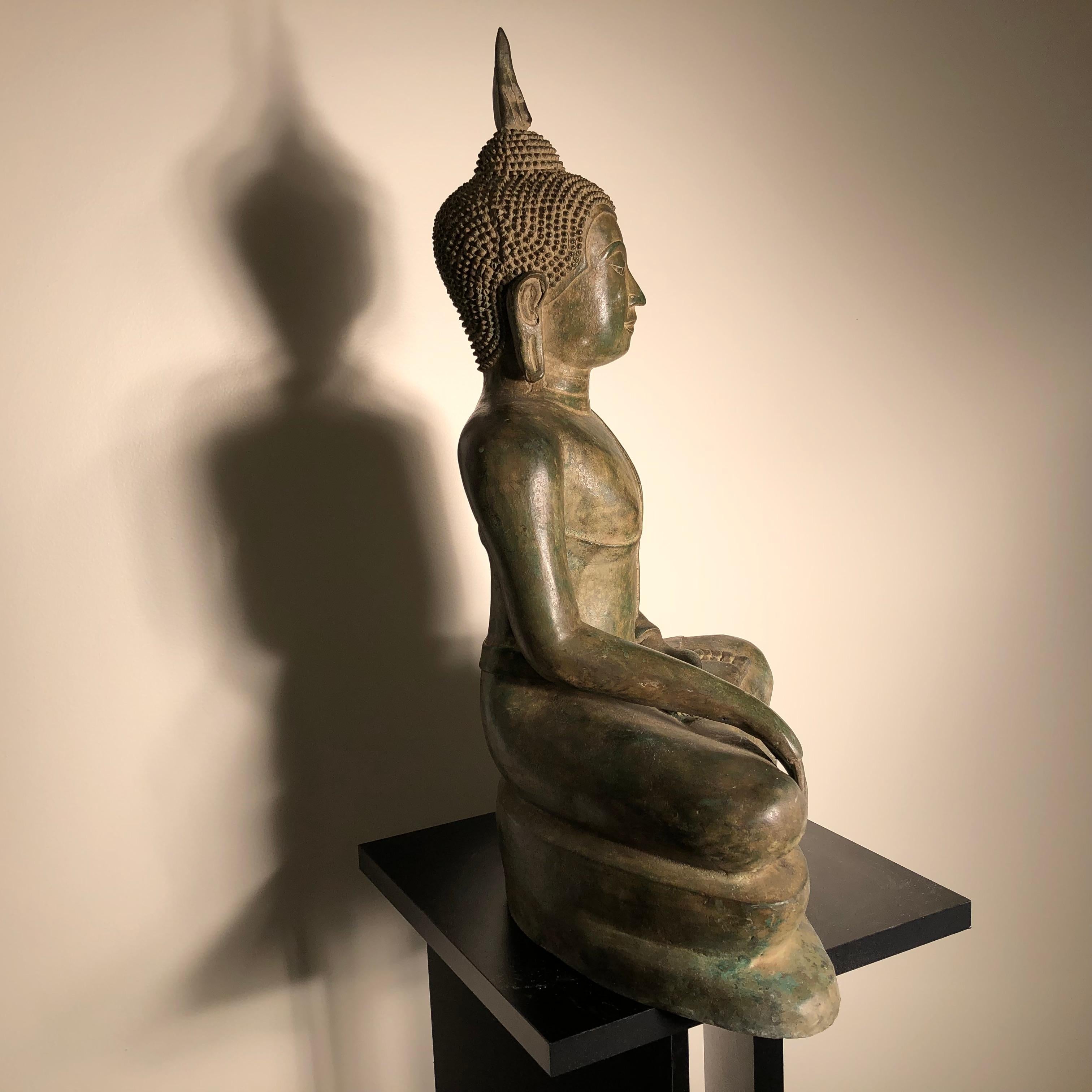 Vintage Buddha Calling Erde zu bezeugen Niedergeschlagene Augen:: Thailand Cast Bronze 2