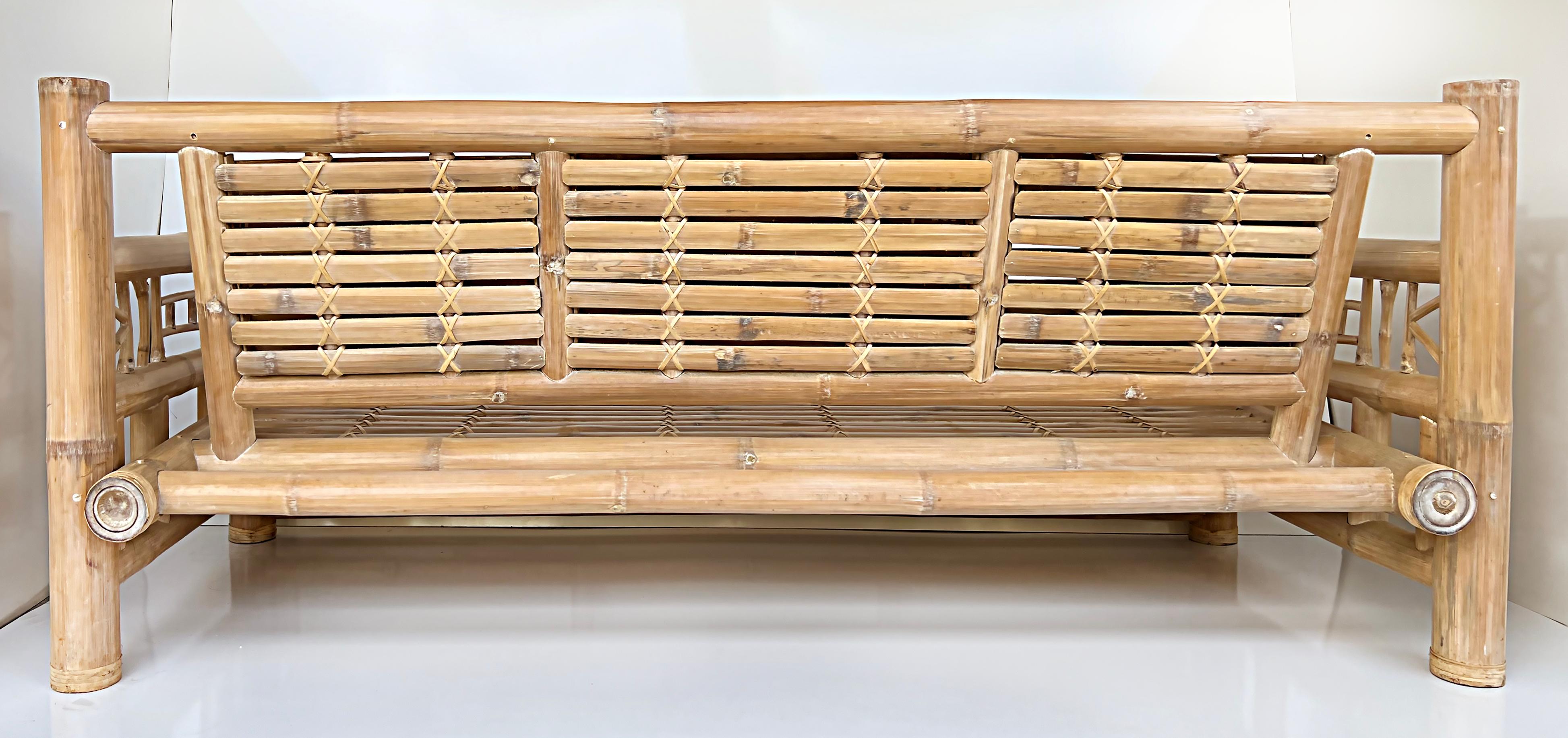 Antonio Budji Layug Style Vintage Coastal Bamboo Sofa In Good Condition For Sale In Miami, FL