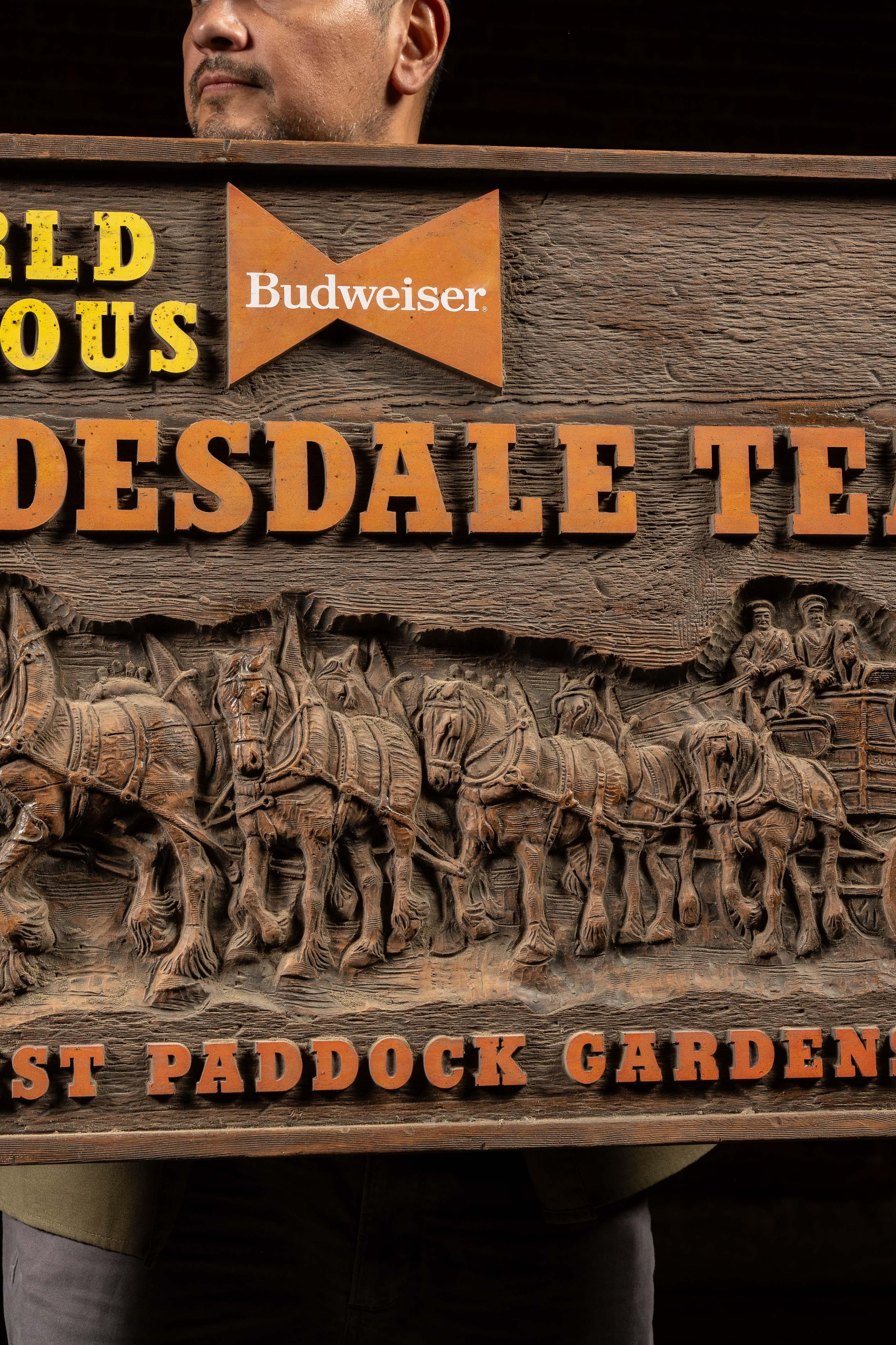 American Vintage Budweiser Clydesdale Team Embossed Plastic Sign For Sale